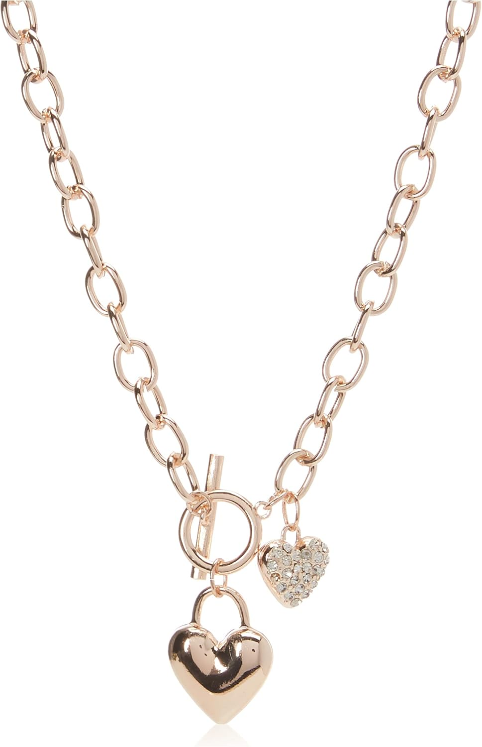 GUESS Womens Puffy Heart Toggle Necklace