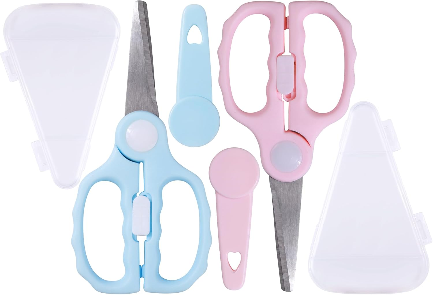 Baby Food Scissors Kicthen Shears,2Pack Portable Healthy Cute Kids Scissors Stainless Steel Scissors with Safety Lock and Storage Case - Ideal for Cutting Meat, Chicken, Vegetables, and Fruits