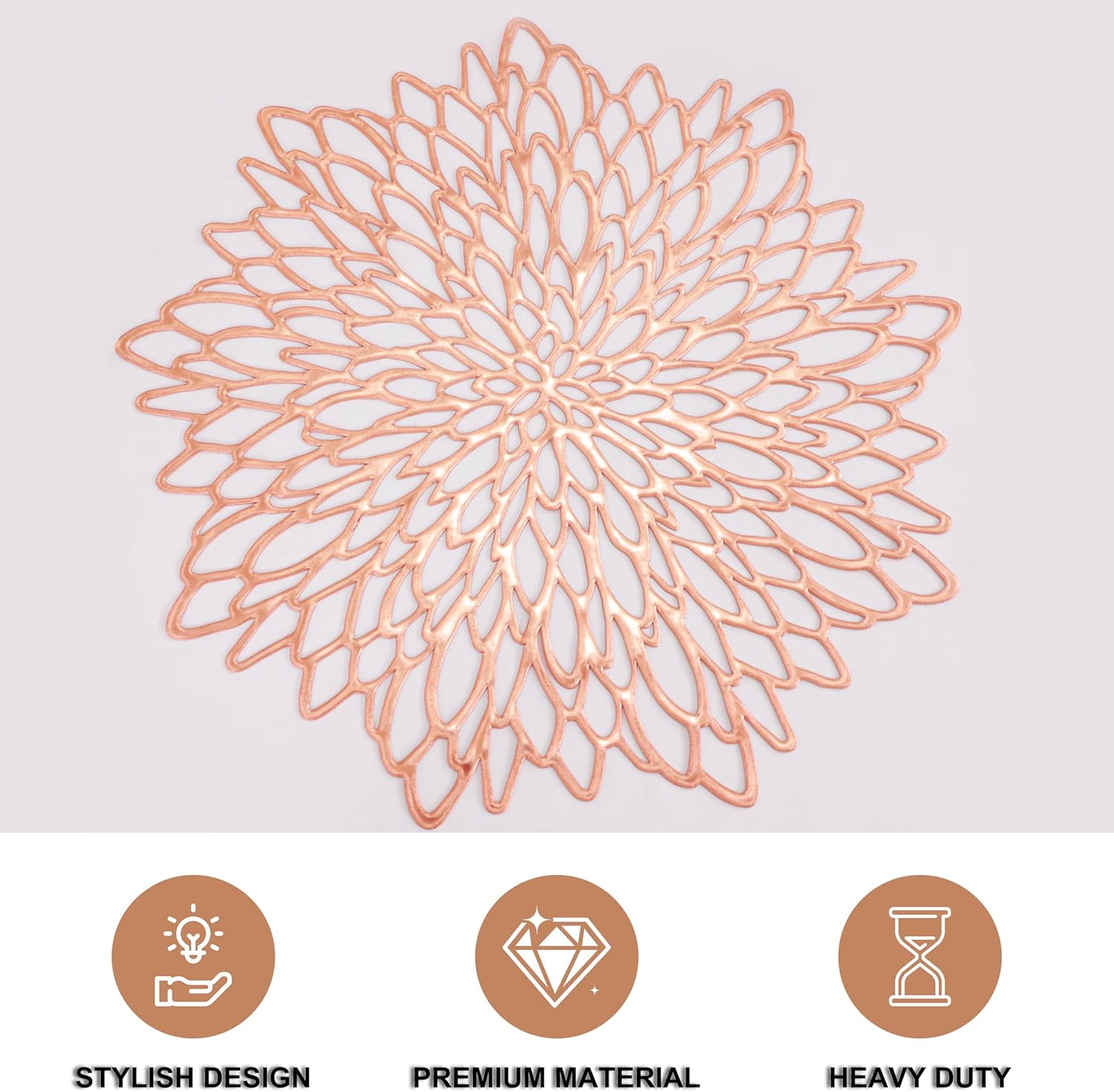 Snowkingdom 6 Pack Rose Gold Placemats Metallic Pressed Vinyl for Mother'S Day Table Decoration Dinning Mats round Floral Charger Plates Bridal Shower Party Birthday Wedding Valentine Christmas - 8, Gold image number 7