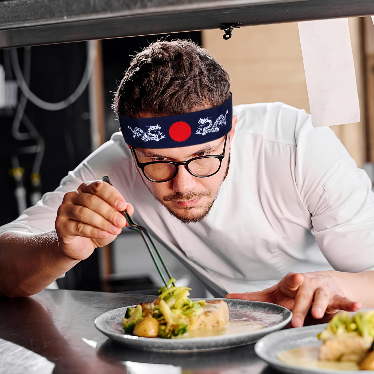 Angoily Japanese Headband Set 2Pcs Workout Headbands Blue Mythical Pattern for Sports and Running