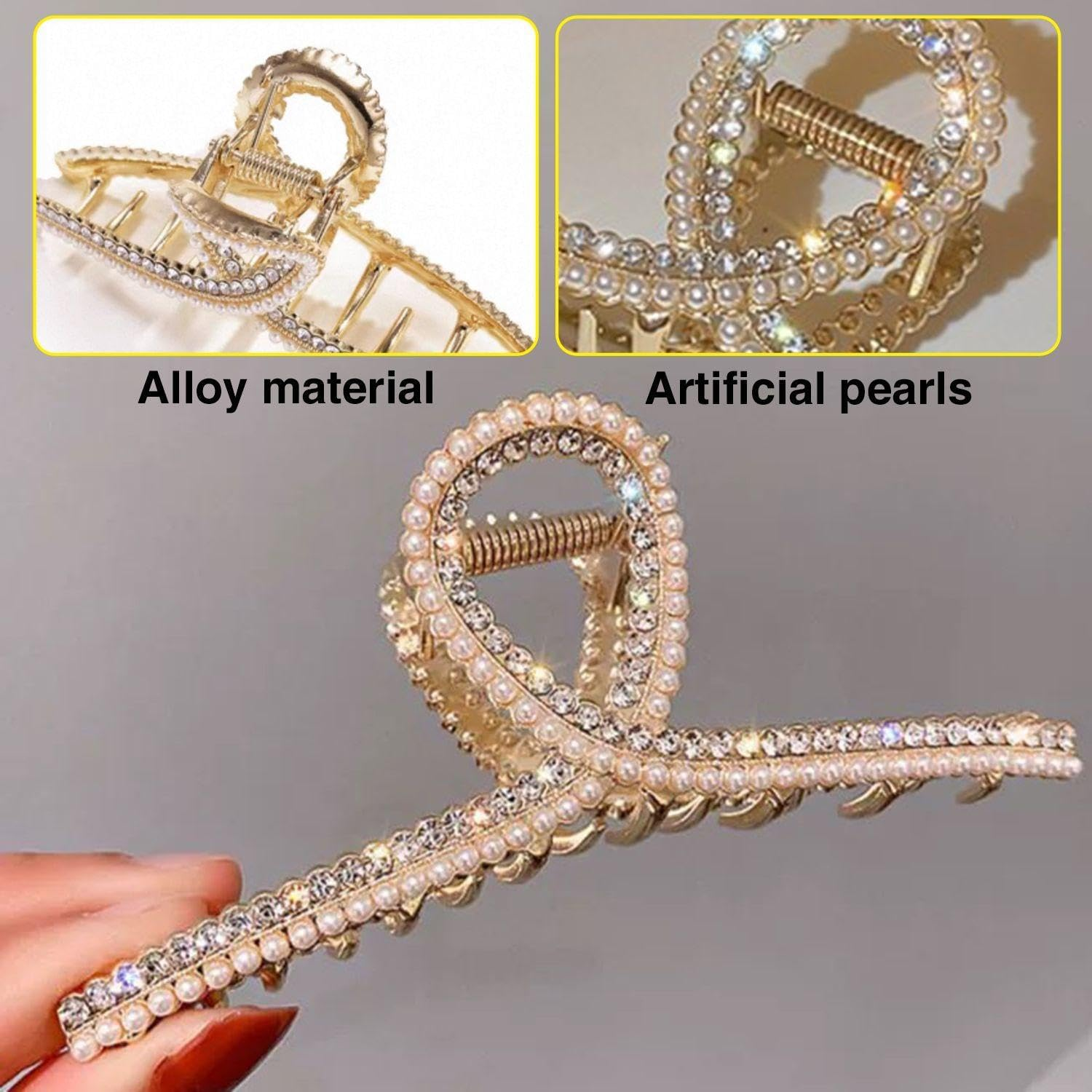 2 Pieces Diamond Studded Pearl Handles, Exquisite Glitter Handles, Non-Slip Women Headwear, Styling Fixing Tools image number 5