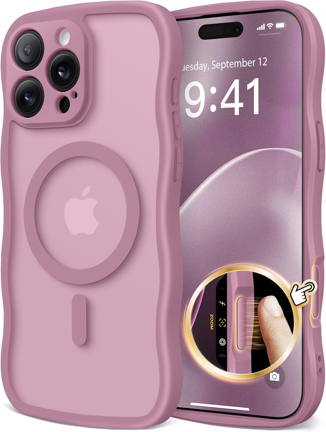 CAPRARO for Iphone 16 Pro Max Case for Women Girls, Upgraded [Full Camera Protection] [Compatible with Magsafe] Cute Wave Translucent Matte Phone Case for Iphone 16 Pro Max, Black Currant image number 3