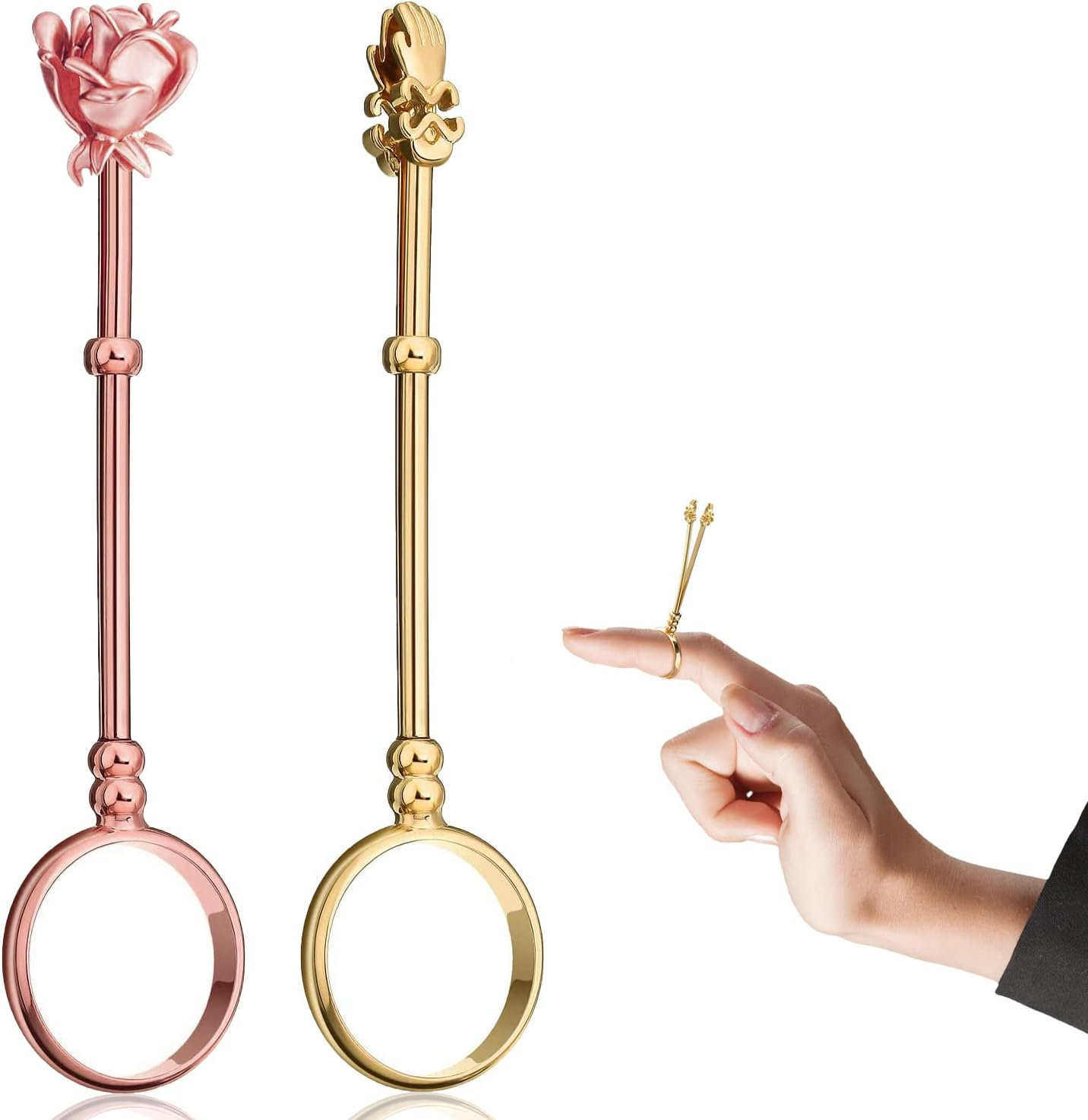 Cigarette Holder Ring, 2 Pcs Smoker Finger Holder Clip for Men and Women, for Smoking, Unique Gift, Protect Your Finger (Gold, Rose Gold) image number 5