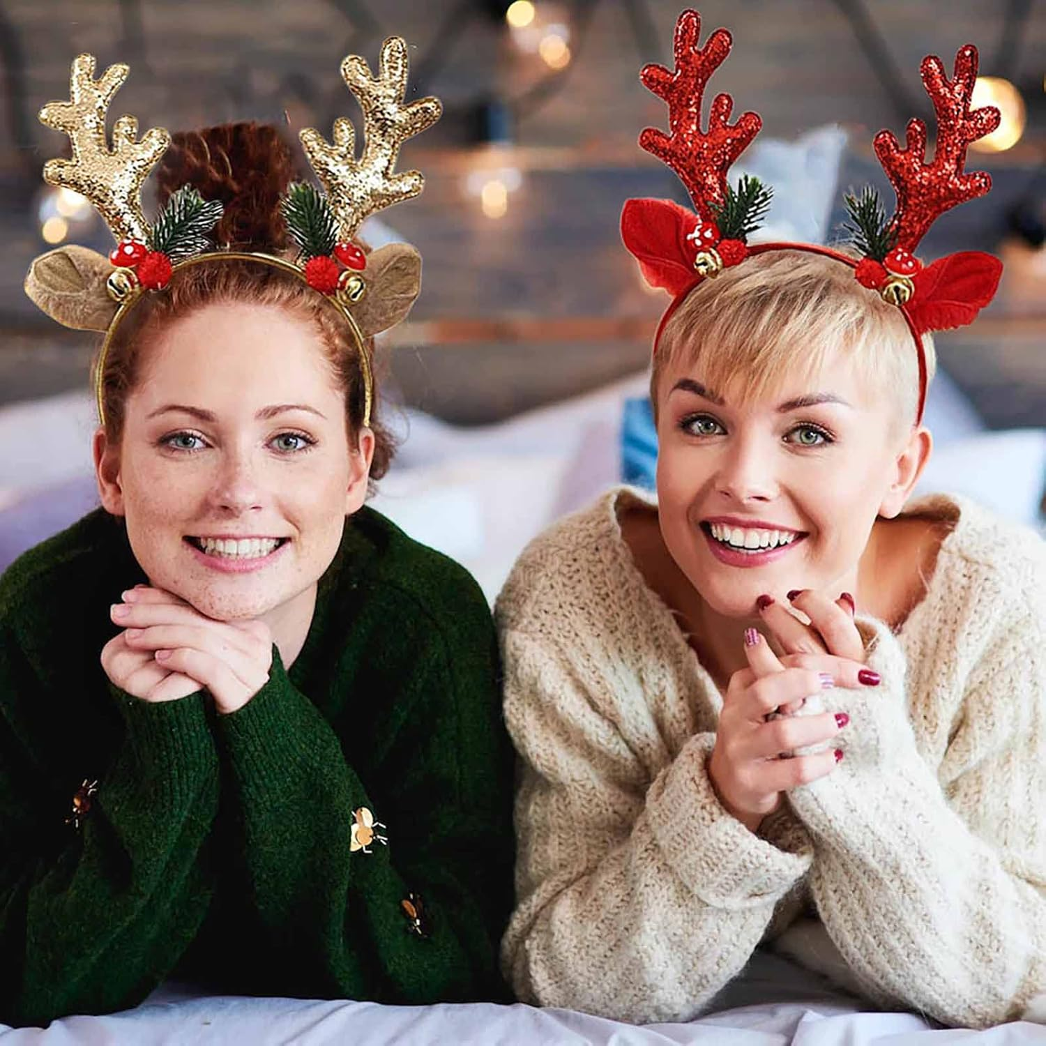 Acenail Christmas Headbands Women Xmas Deer Hair Hoop Glitter Reindeer Antlers Headband Deer Ears Holiday Headpiece&hellip; image number 6