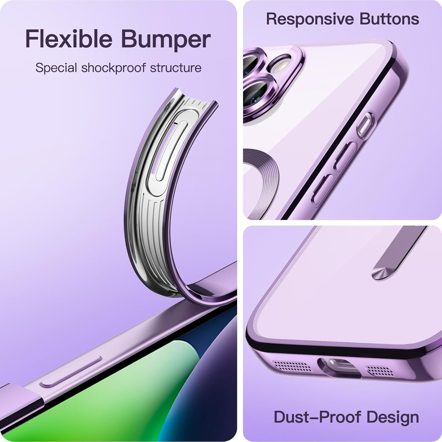 Jetech Soft Clear Case for Iphone 14 6.1-Inch, Camera Lens Full Protection, Compatible with Magsafe Wireless Charging, Shockproof Electroplated TPU Phone Cover (Light Purple) image number 4