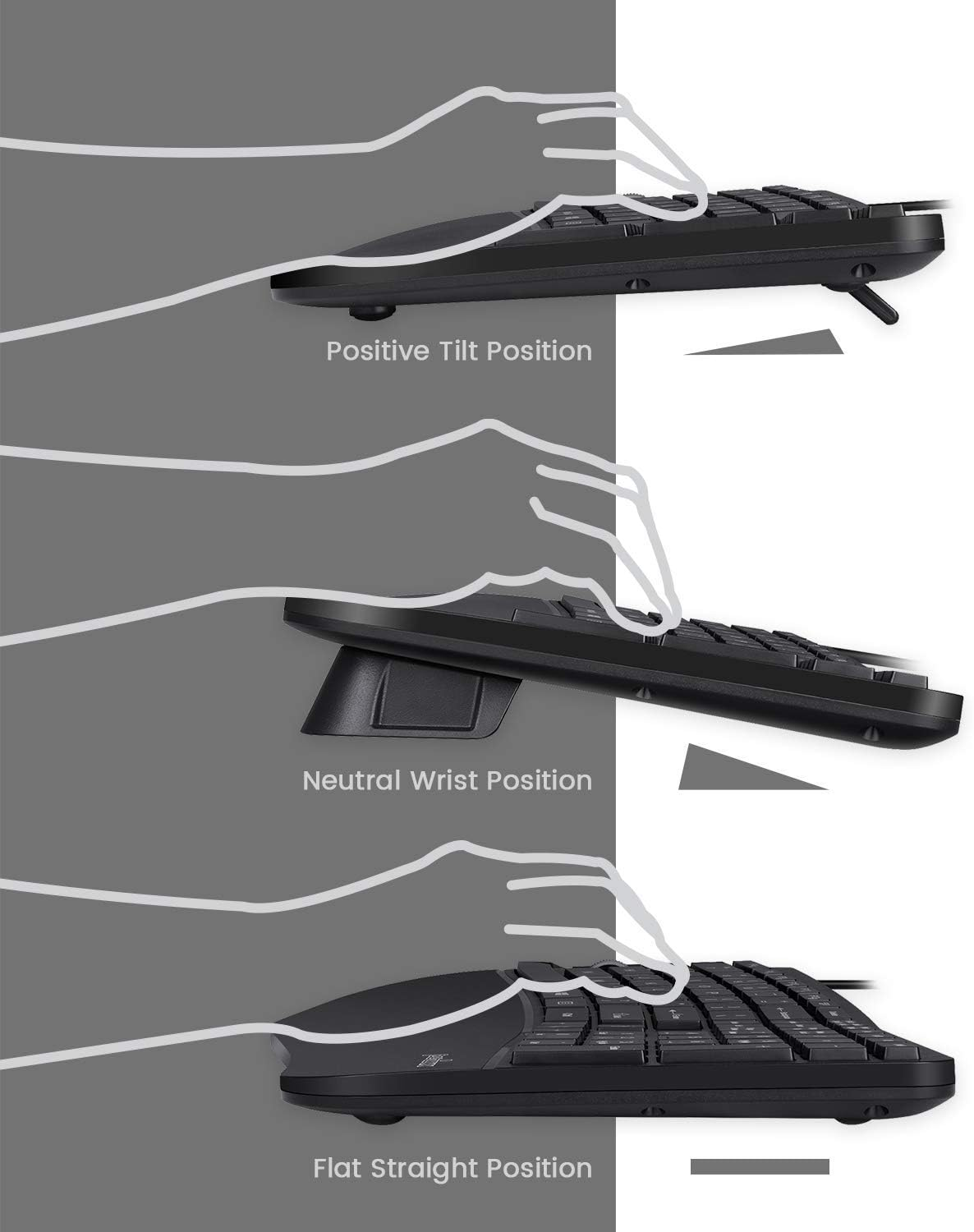 Perixx Periduo-505, Wired USB Ergonomic Split Keyboard and Vertical Mouse Combo with Adjustable Palm Rest and Short Tactical Membrane Keys, US English Layout image number 3