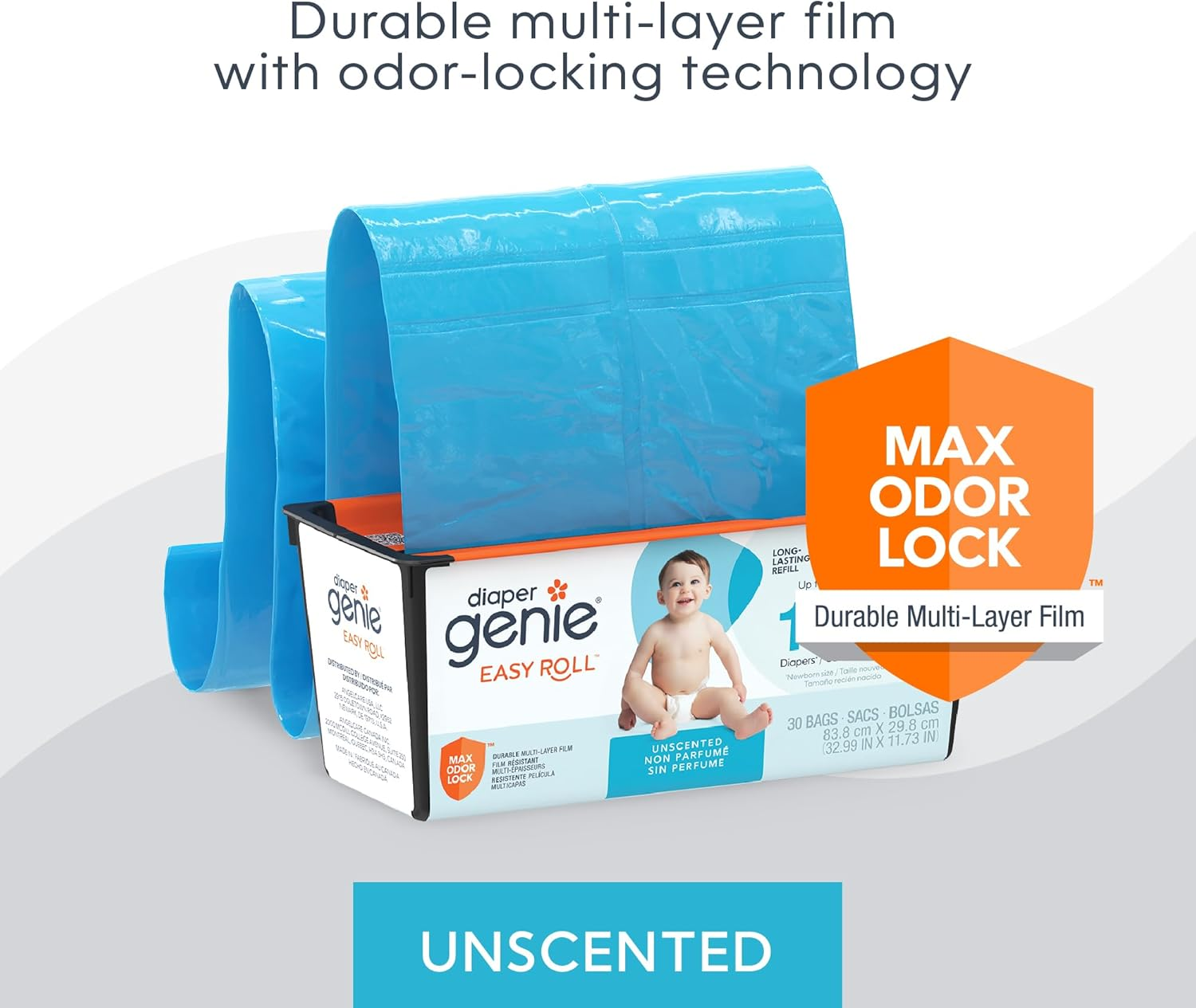 Diaper Genie Easy Roll Refill with 30 Bags | Lasts up to 8 Months or Holds up to 1410 Newborn Diapers per Refill image number 1