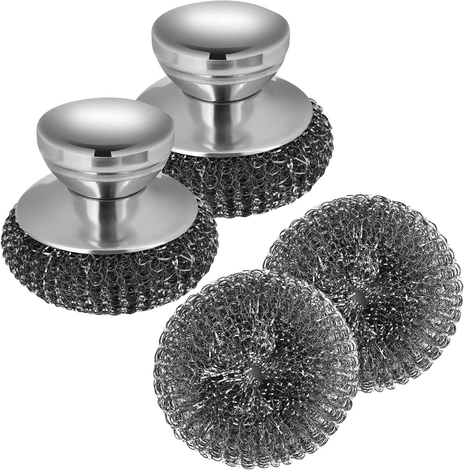 2Pcs Stainless Steel Scrubber with 2 Replacement Wire Pads, Steel Scrubber for Dishes with Stainless Steel Handle, Steel Wool Scrubber for Cleaning Dishes, Stock Pots, Pans, Griddles, and Grills image number 5
