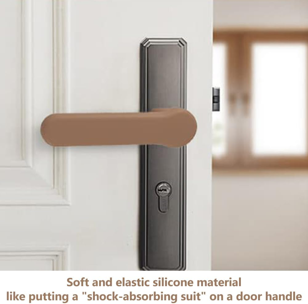 MOTRAIN 2PCS Silicone Door Handle Covers for Flat Square Door Levers, Anti-Slip, Anti-Static and Shock-Absorbing Door Knob Protectors for Child Safety and Collision Prevention, Easy Installation, Coffee