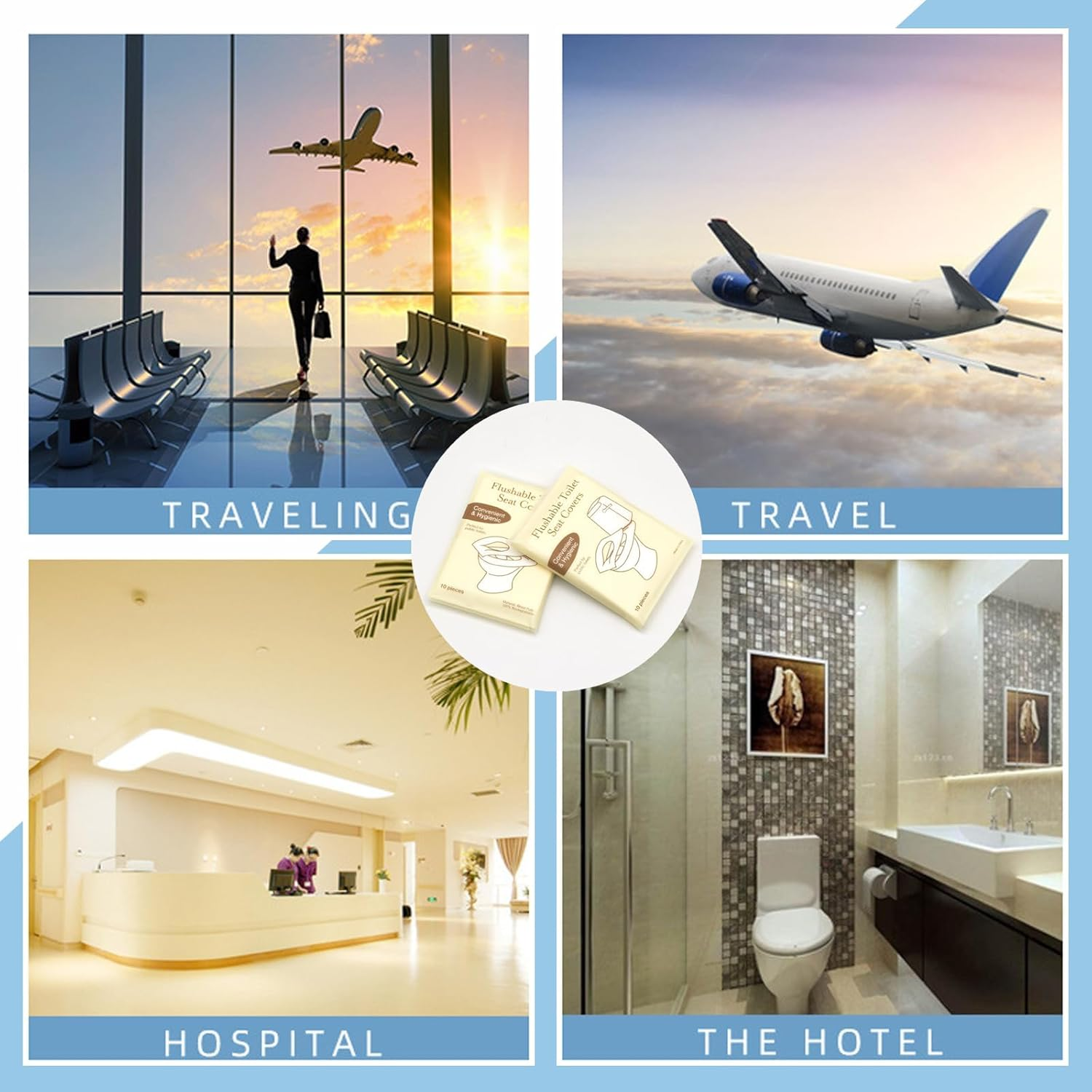 100PCS Toilet Seat Covers Disposable,Travel Toilet Paper Pad,Biodegradable Paper,Travel Essential Access,Travel Essential Accessories for Public Restrooms,Airplane, Road Trips, Camping image number 5