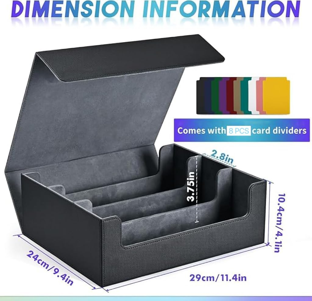 PU Leather Card Deck Case Organizer for Trading Cards, Commander Guard Card Holder 1800+ Card Storage Box, Magnetic Closure Suitable for Game, Sport, TCG, Pokemon Cards -Black image number 4