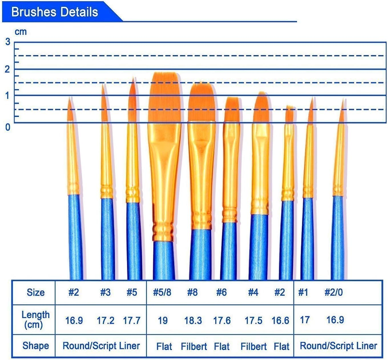 SLLINQKX Paint Brushes Set, 2 Pack 20 Pcs round Pointed Tip Paintbrushes Nylon Hair Artist Acrylic Paint Brushes for Acrylic Oil Watercolor, Face Nail Art, Miniature Detailing & Rock Painting, Blue image number 1