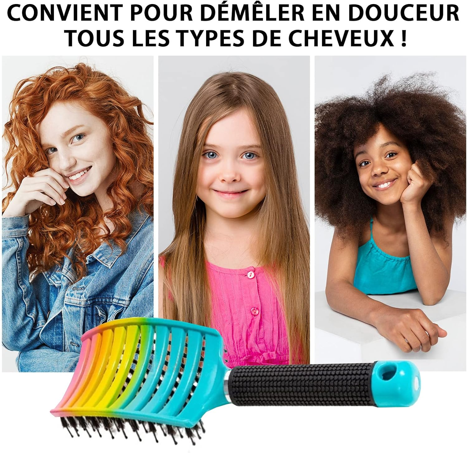 Boar Bristle Brush Blue Rainbow &ndash; 100% Natural Boar Bristle Hair Brush &ndash; Detangles All Hair Types and Painless! image number 2