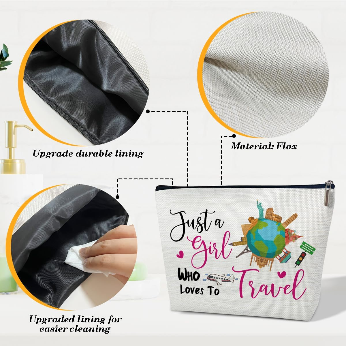Ythuil Just a Girl Who Loves to Travel Makeup Bag, Travel Gifts for Women Female Her Girlfriend Best Friend Lover, Girls Trip Gifts Favors, Small Cosmetic Bag for Purse, Colorful image number 1