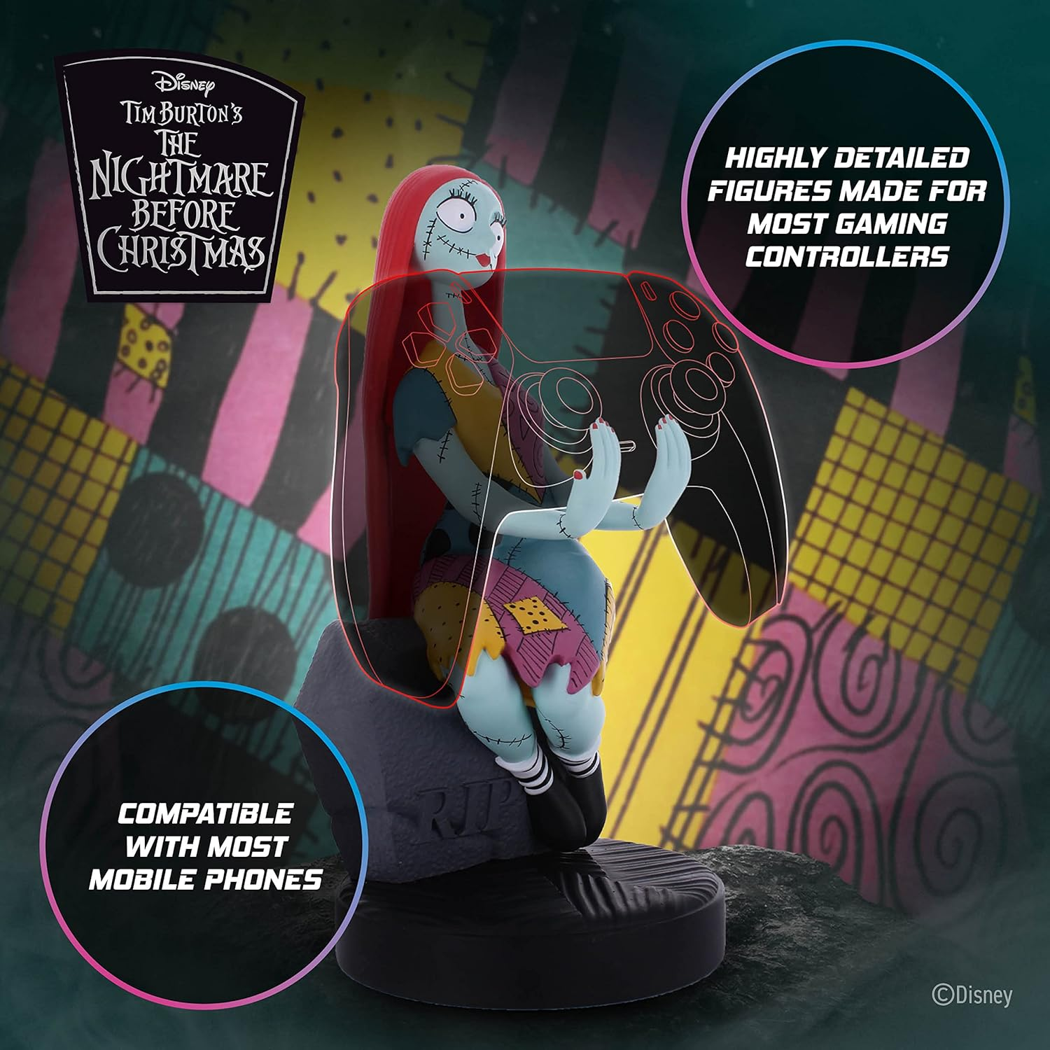 Cable Guys - Disney Nightmare before Christmas Sally Gaming Accessories Holder & Phone Holder for Most Controller (Xbox, Play Station, Nintendo Switch) & Phone