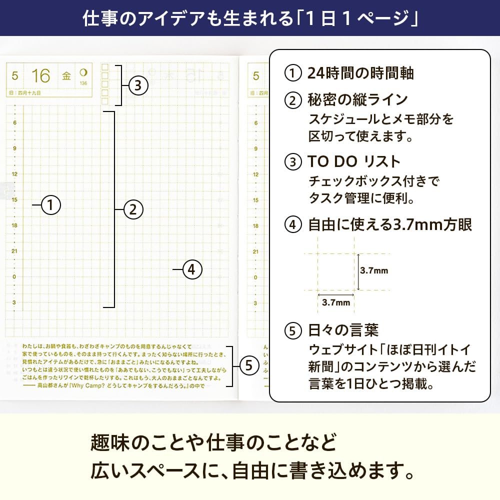 Almost Daily Notebook 2025 HON Hiroko Kubota/Crescent Moon Delivery (A6/1 Page per Day/January/Starting on Monday) image number 2