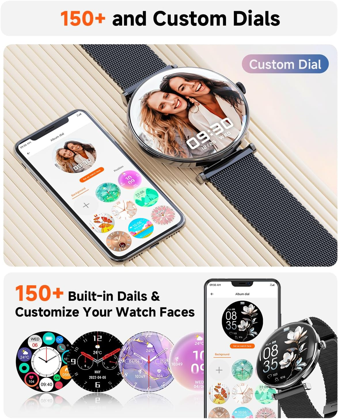 Smart Watch for Men Women with Call Answer/Dial/2 Bands,1.43" Micro-Spherical AMOLED Screen Smart Watch,Activity Tracker with Voice Assistant,Ip68 Waterproof Smartwatch for Android Ios image number 6