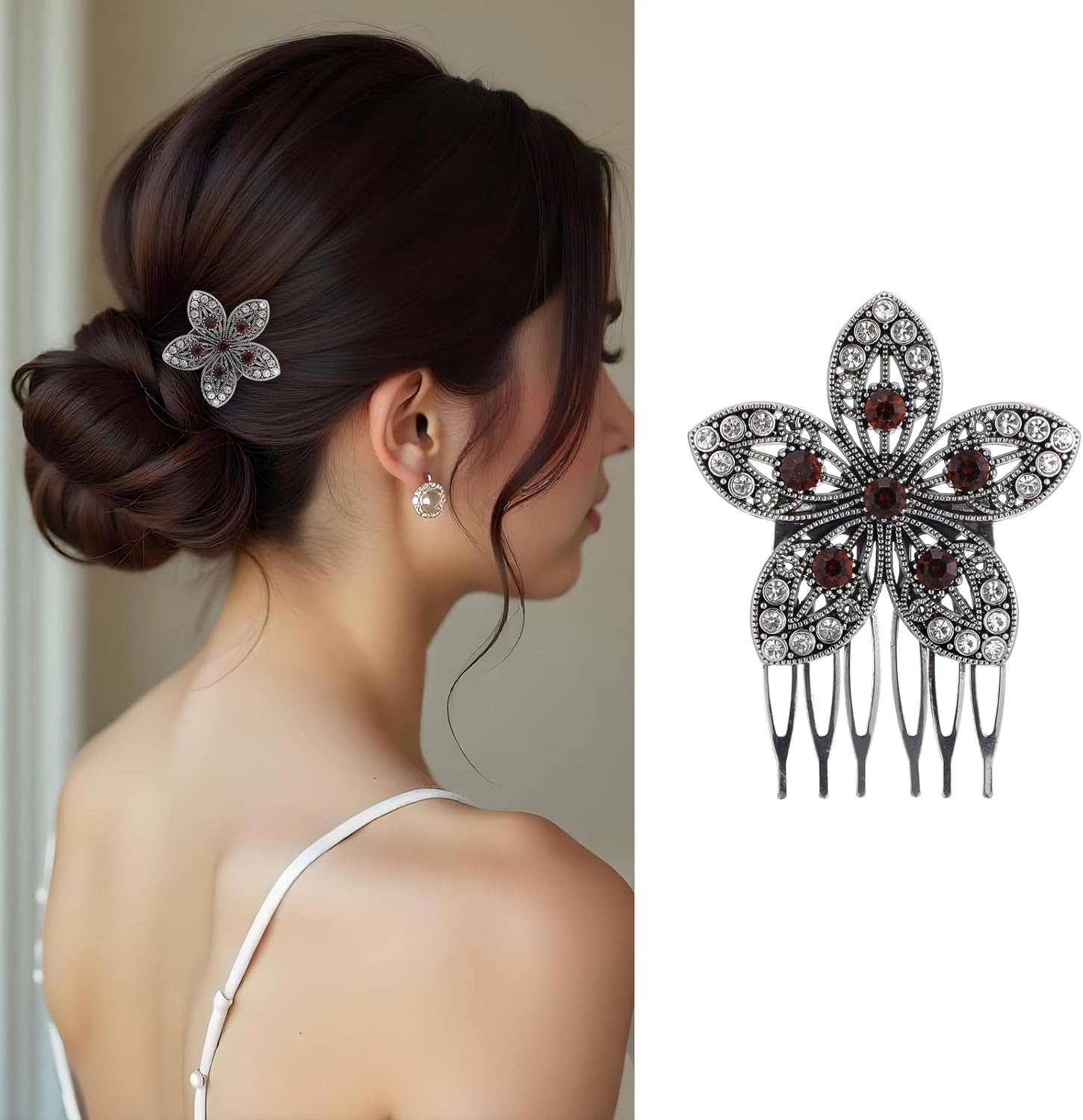 Mabor Pack of 6 Vintage Hair Combs for Clip-In, Cute Ladies, Butterfly French Comb, Zinc Alloy Hair Comb, Rhinestone Hair Comb for Women with Thin and Thick Hair (6 Styles, 6 Sizes) image number 1