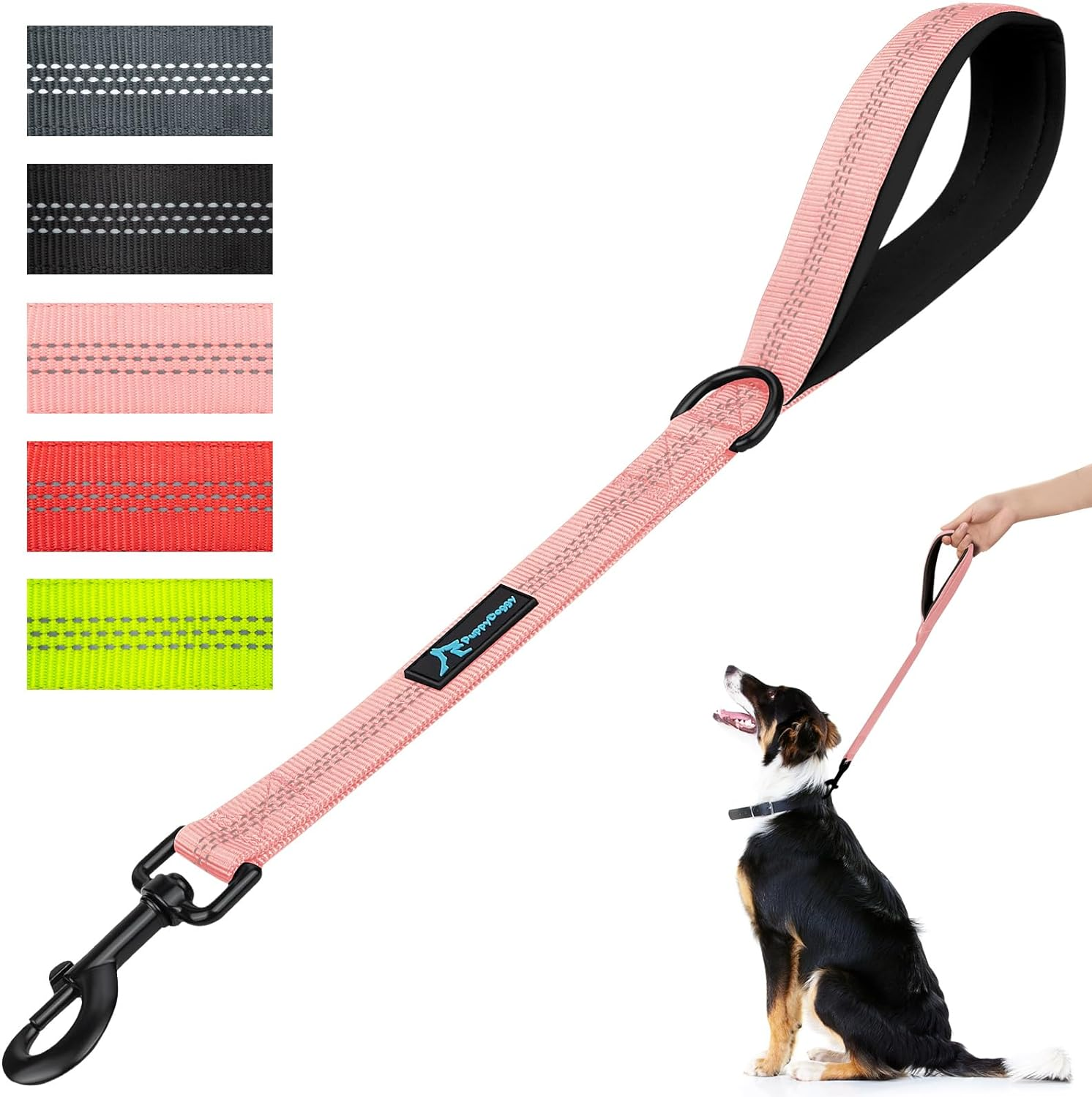 Puppydoggy Short Dog Leash 18In Padded Handle Dog Lead with 3 Reflective Thread for Large Medium Dogs Heavy Duty Dog Rope Pet Leash for Walking Training 18 in X 1 in (Pink 1 Pack) image number 5