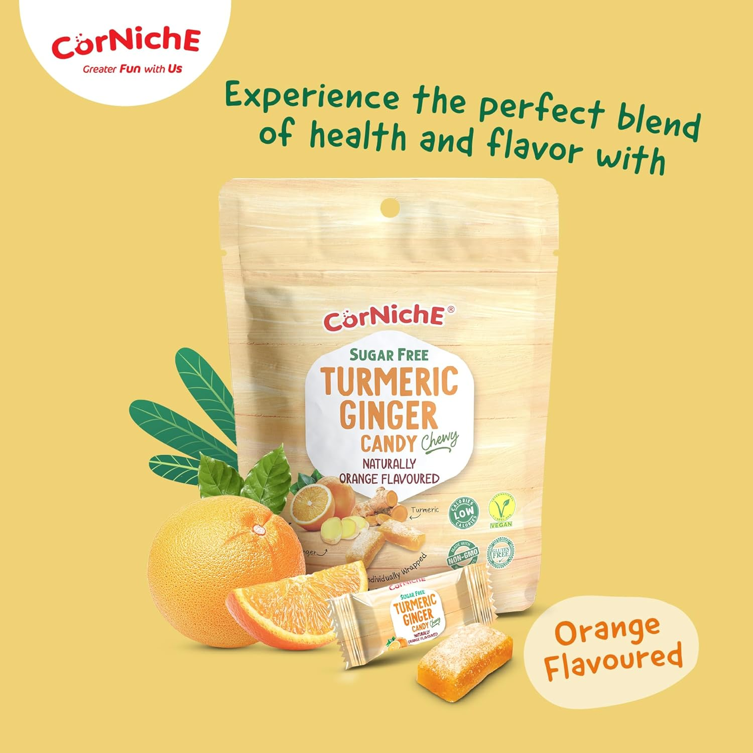 Corniche Sugar Free Ginger Turmeric Candy Orange G/F 100G image number 4
