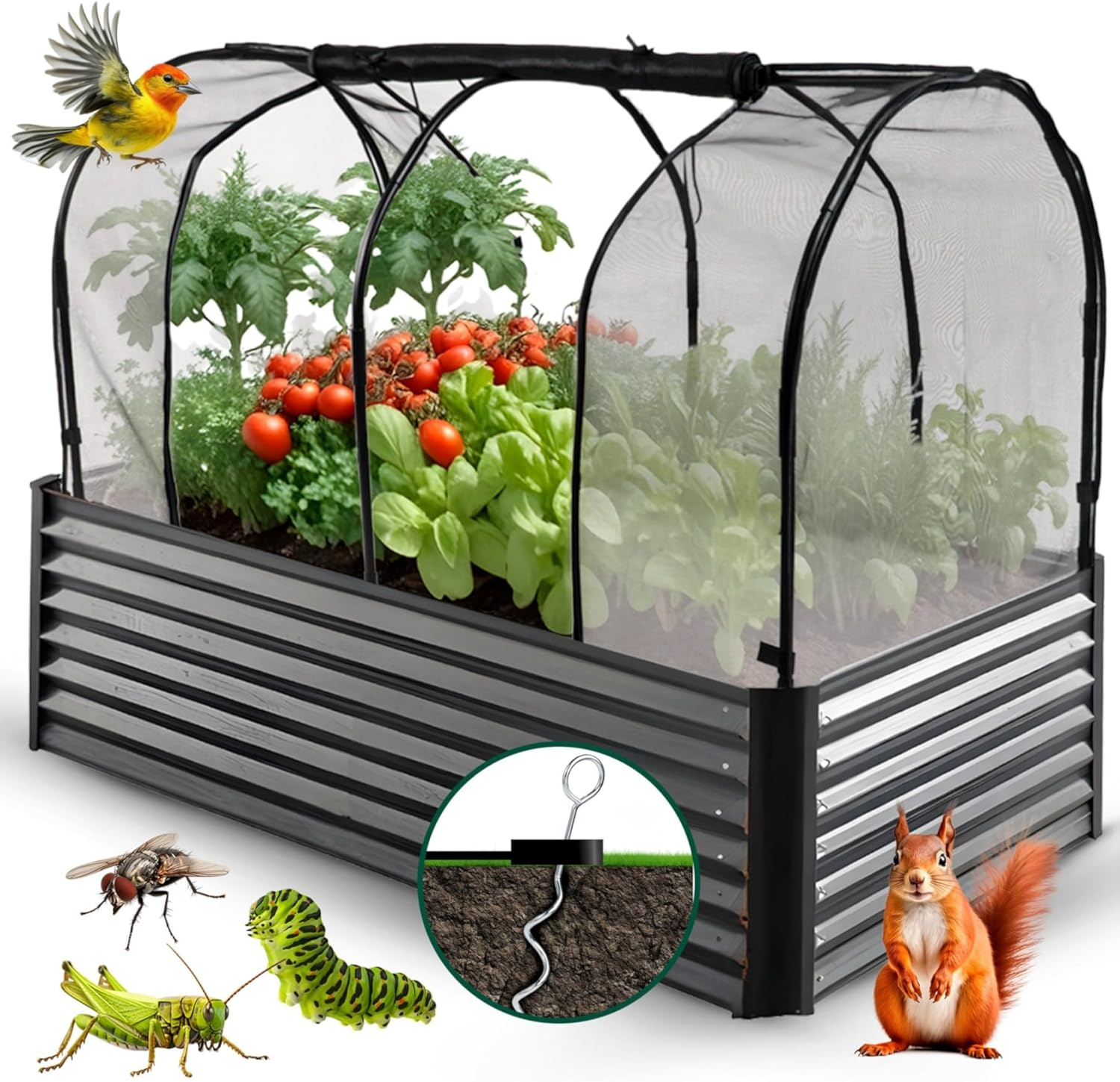 Raised Garden Bed Cover for 180Cm X 90Cm or Larger Bed - Premium Black Fibreglass Mesh Netting with Steel Frame for Natural Pest Protection - Dual Zipper Access Mini Greenhouse - Crop Cage image number 3