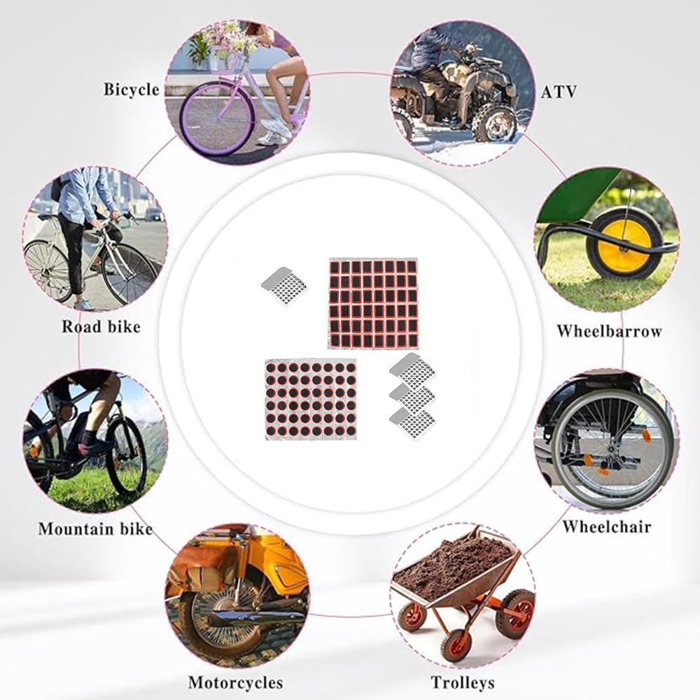 100PCS Bicycle Tube Patch Kit - 96 Pcs Tube Patch Kits, Bike Tire Patch Kit， Lightweight Bike Tire Puncture Repair Patch Kit for Cycling Motorcycle with Four Metal Grinding Accessories image number 4