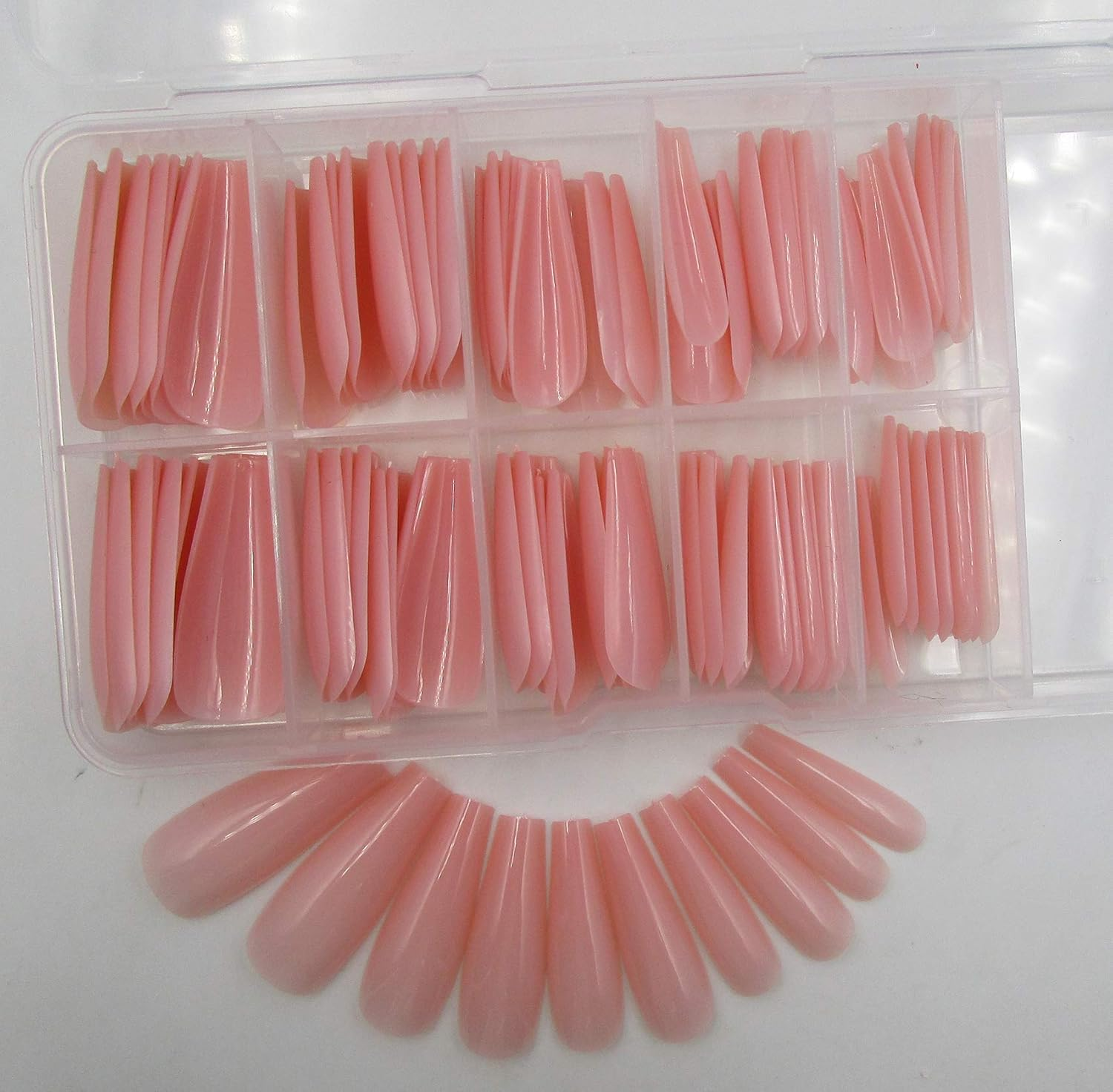 (Nude) - 100Pc Coloured Coffin Press on Nails Long Nude Ballerina False Fake Nail Tips Full Cover Manicure Design Acrylic Nails for Women Teen Girls (Nude) image number 1