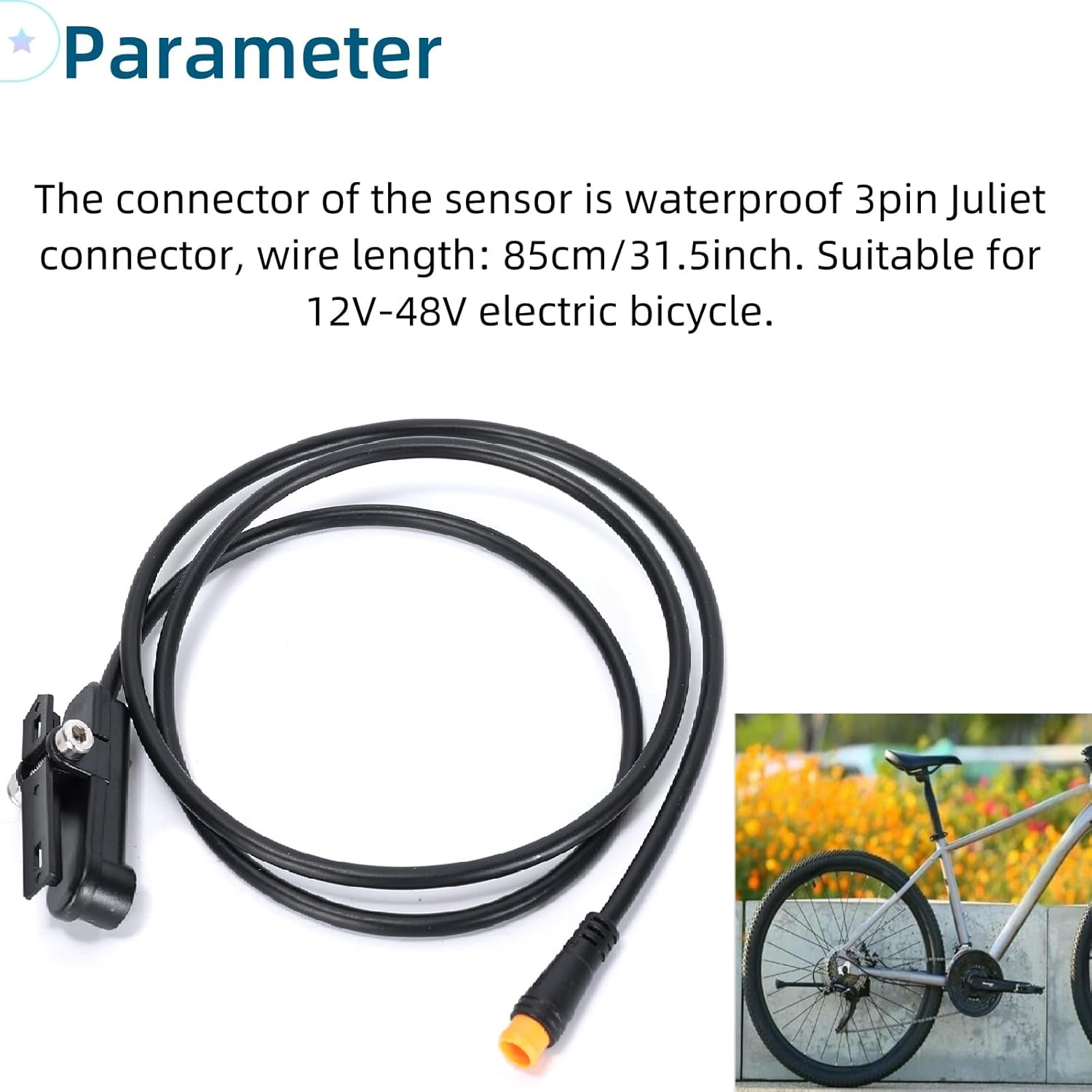 Ruimou 1Set KT-D12L 3Pin E-Bike PAS Magnetic Point Waterproof Pedal Assist Sensor (Waterproof Connector) Cable Length 85Cm for 12V to 48V Electric Mountain Bikes image number 3