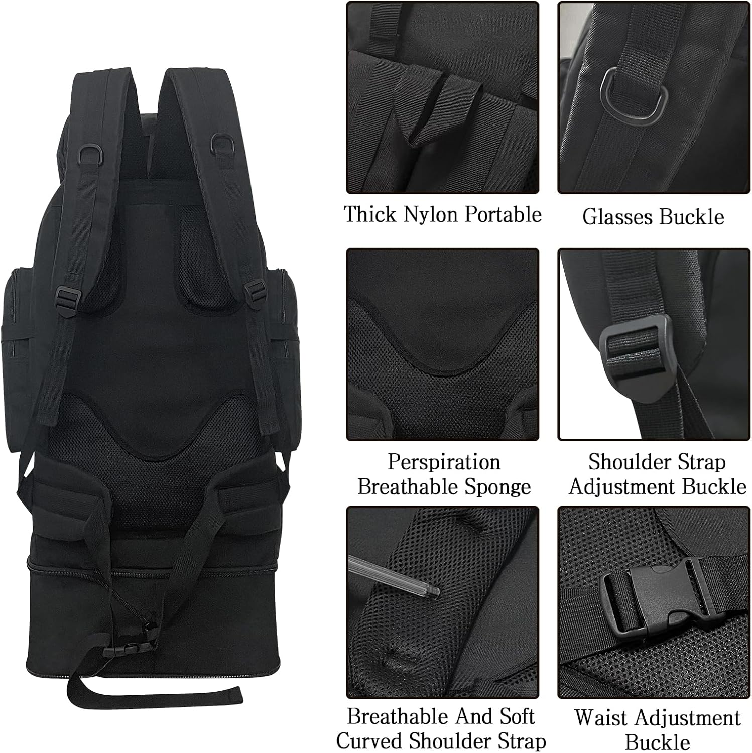 Lizbin 100L Hiking Backpack, Travel Backpack Military Tactical Backpack, Large Hiking Backpack, Travel Backpack for Women Men, Water Resistant Outdoor Sports Backpack, Adjustable Sport Bags (Black) image number 2