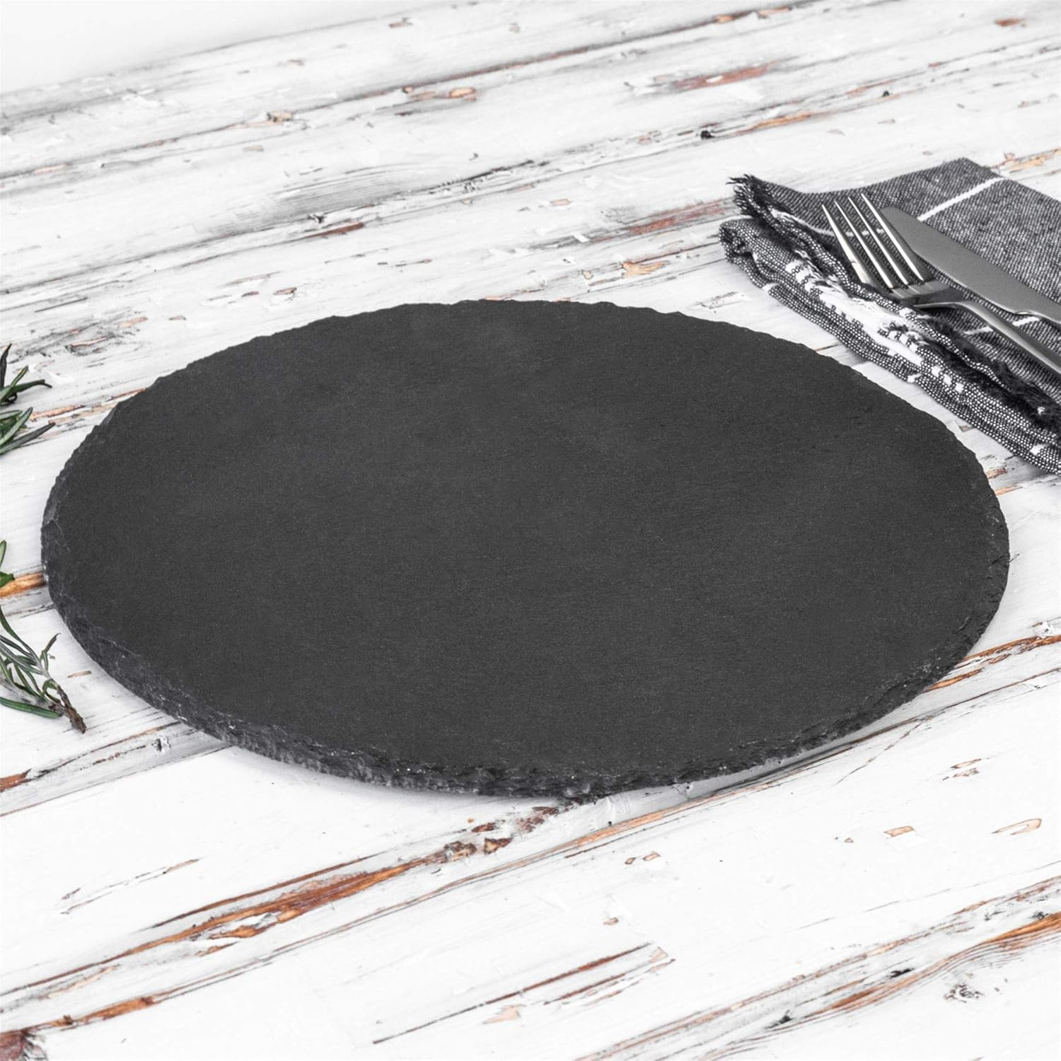 Argon Tableware round Slate Placemats - 30Cm - Pack of 6 - Black Natural Stone Slate Dinner Mats Dinnerware Plate Placemats for Kitchen, Home, Bar, Restaurant, Weddings, Events image number 4
