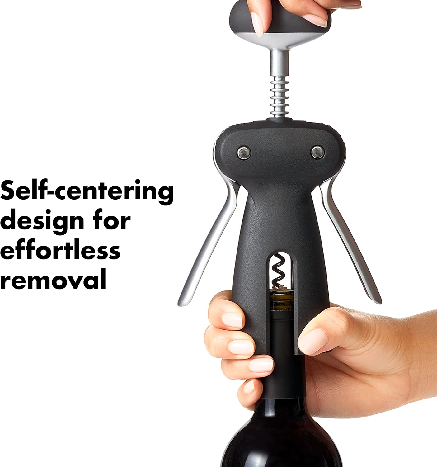 OXO Good Grips Steel Corkscrew with Removable Cutter 10.67 Cm*6.86 Cm*6.86 Cm Black image number 4