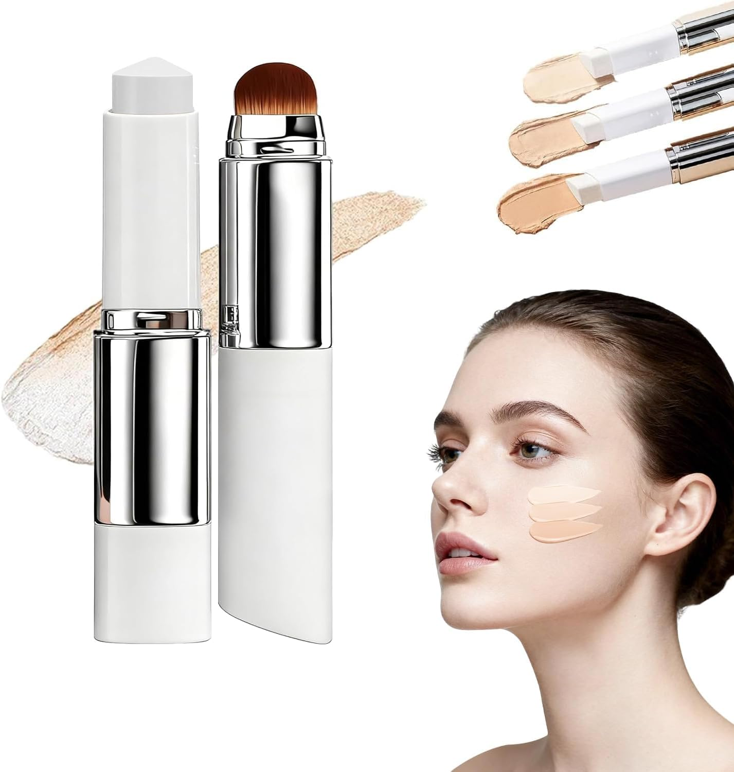Blanc Cover Cream Stick, 2025 Upgraded Color Changing Foundation Stick, White Foundation Stick with Detachable Brush, Medium to Full Coverage Base Makeup (Dark Skin) image number 5