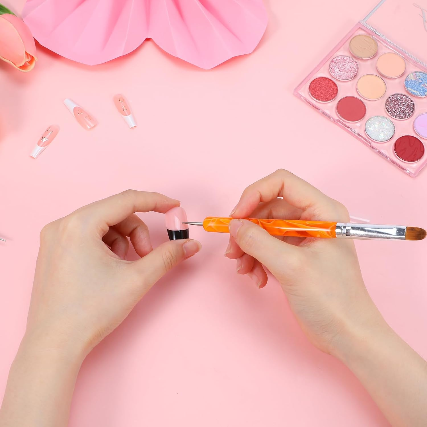 French Gel Acrylic Nail Art Brush with Dotting Tool, 2 Way French Gel Acrylic Nail Art Brush with Dotting Manicure Tool for Professional Manicure Nails Detailed Designs, Size #14 & #16 image number 1