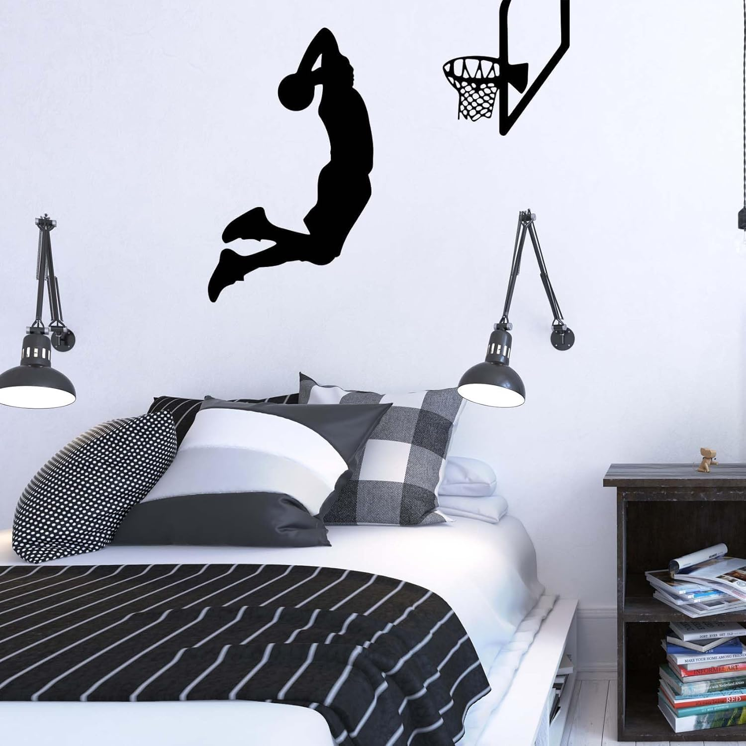 Basketball Silhouette Wall Decals - Slam Dunk Players Vinyl Stickers for Boys Room, Removable Sports Decor in Bedroom/Living Room, DIY Peel & Stick Home Art Decoration, 24X20.1 Inch image number 5