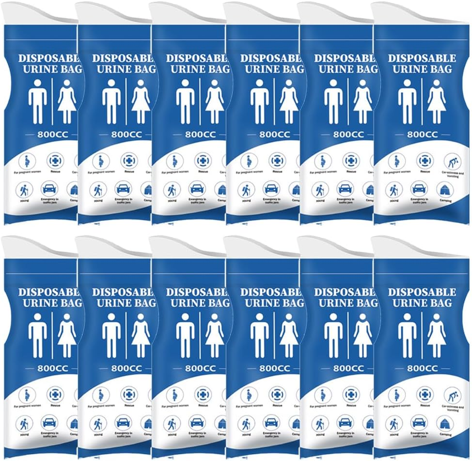 12-Pack Urine Bags, 800 ML Leak-Proof Travel Urine Bags, Portable Vomit Bag, with Solidifying Gel, Anti-Odor, Suitable for Cars, Camping, Traffic Jams