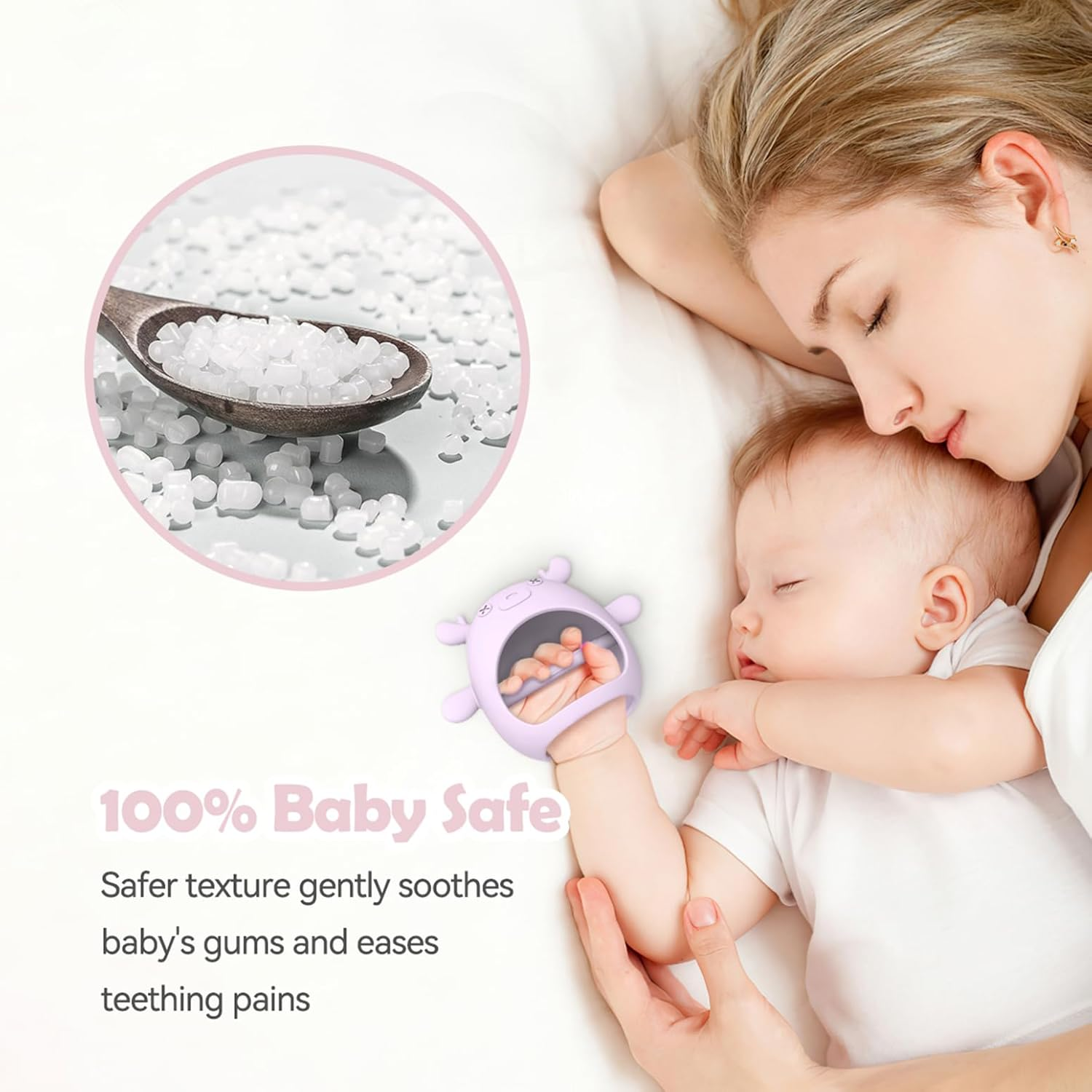 3 Packs Baby Teething Toy for 3-6 6-12 Months, Food Grade Silicone Teething Mitten, anti Dropping Wrist Hand Teethers Baby Chew Toys for Sucking Needs, BPA Free - Green+Blue+Gray image number 3