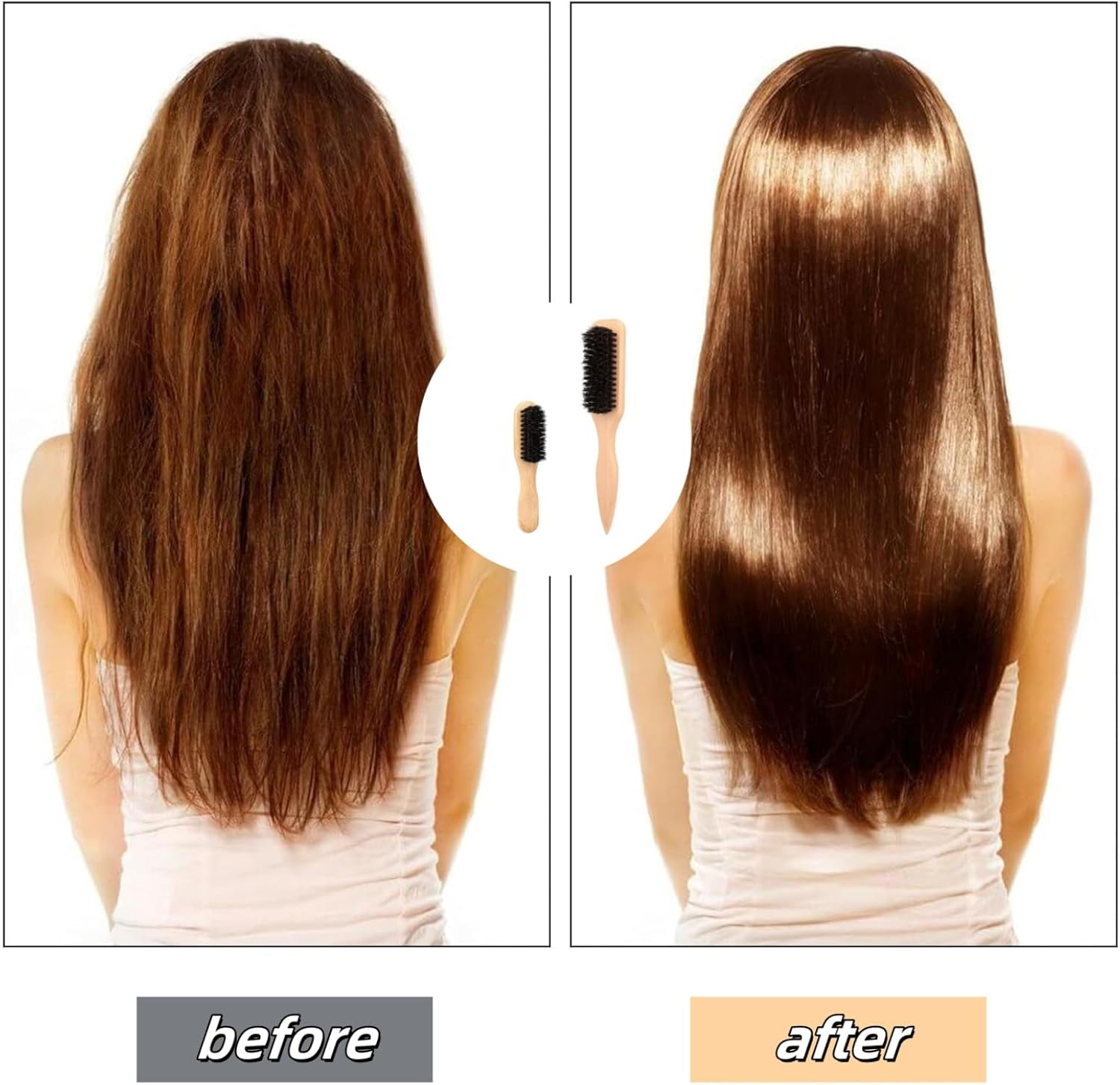 Luojinluoda Slick Back Hair Brush for Smoothing Ponytail & Detangling - 2 Pcs (Large for Home & Small for Travel) - Wet Brush, Curl and Edges Brush, Beard, Boar Bristle Wooden Handle Styling Brush for Men & Women image number 2