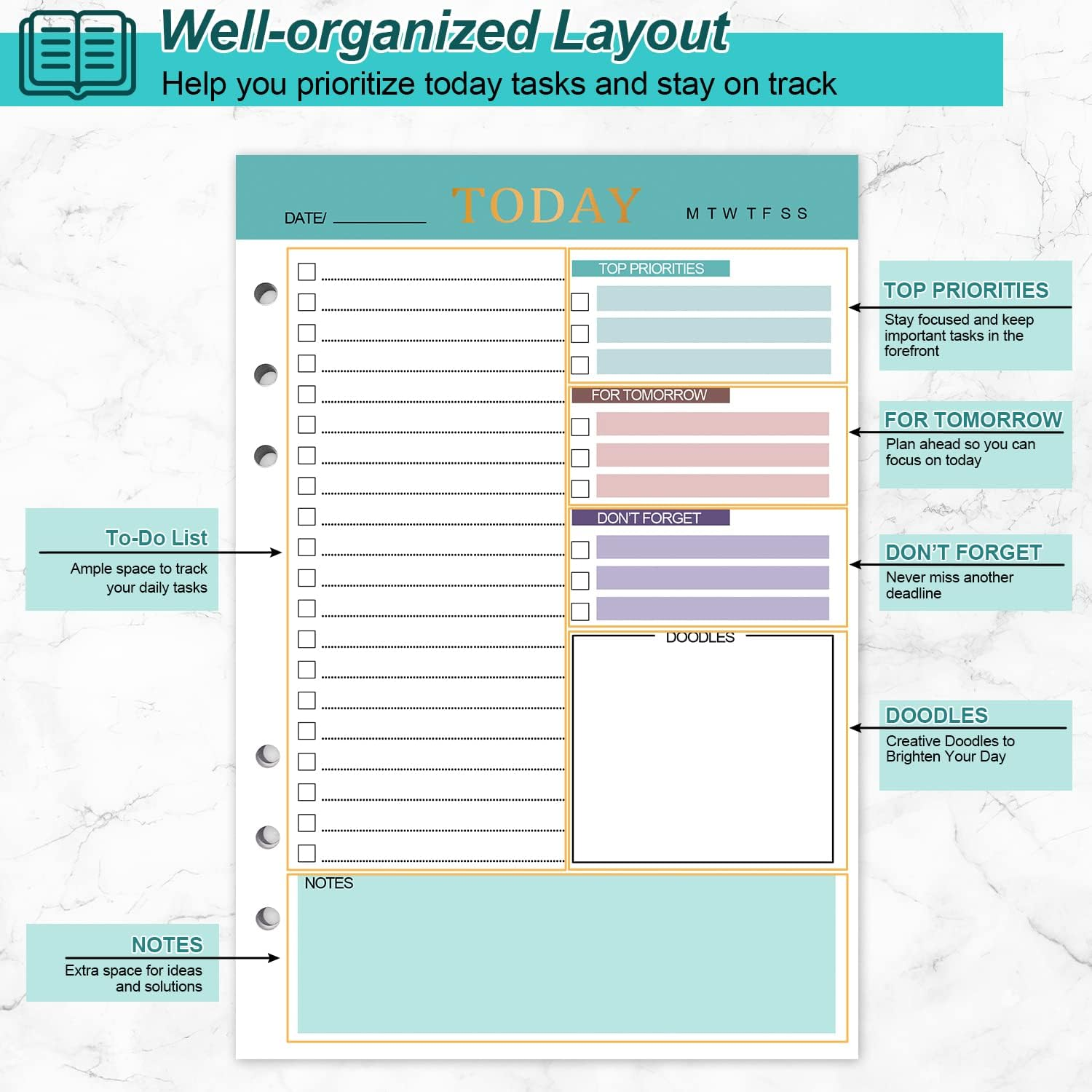 A5 Refill Paper Planner Inserts, 3 Pack 6 Holes Loose Leaf Refill Paper, 300 Pages Budget Planner Binder Inserts Journals Notebook for Memo, to Do List, Planners 21 X 14.2Cm image number 2