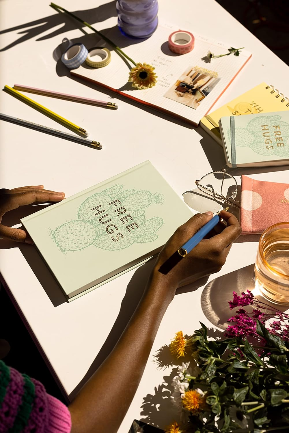 Designworks Ink 5.75" X 8.5" Bound Vintage Sass Notebook Journal with 240 Lined Pages and Ribbon Marker, Mint Green Free Hugs Cactus