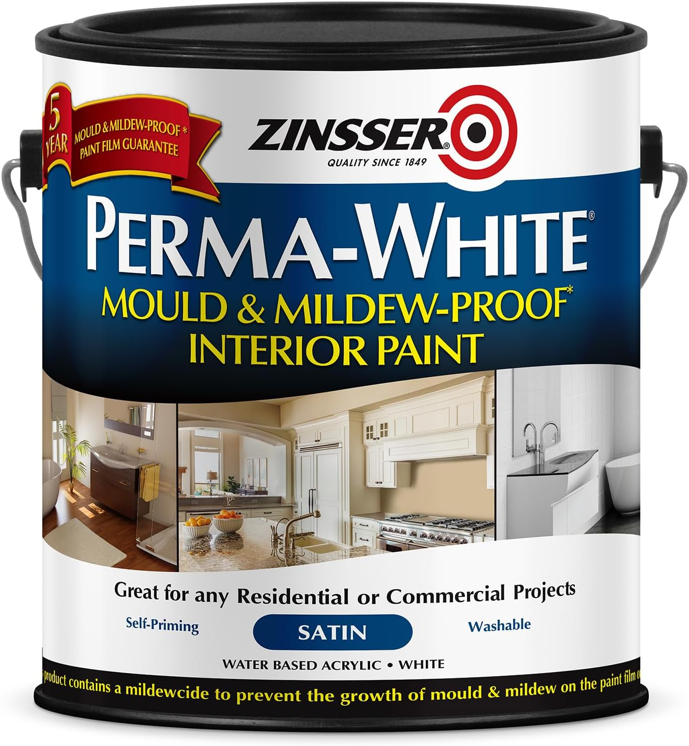 Zinsser Perma White Interior Paint, Satin White, 3.72 Litre image number 4