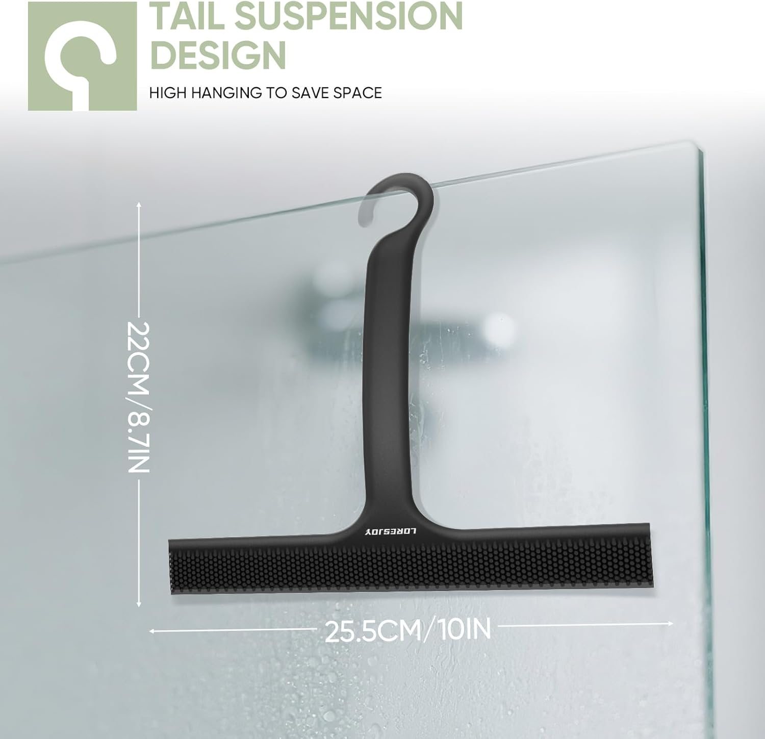 LORESJOY Shower Squeegee, Imprint-Free Cleaning Shower Squeegee Black for Glass Doors, Silicone Shower Squeegee, Shower Squeegee for Shower, Bathroom, Mirror, Glass Cleaning, Tiles image number 4
