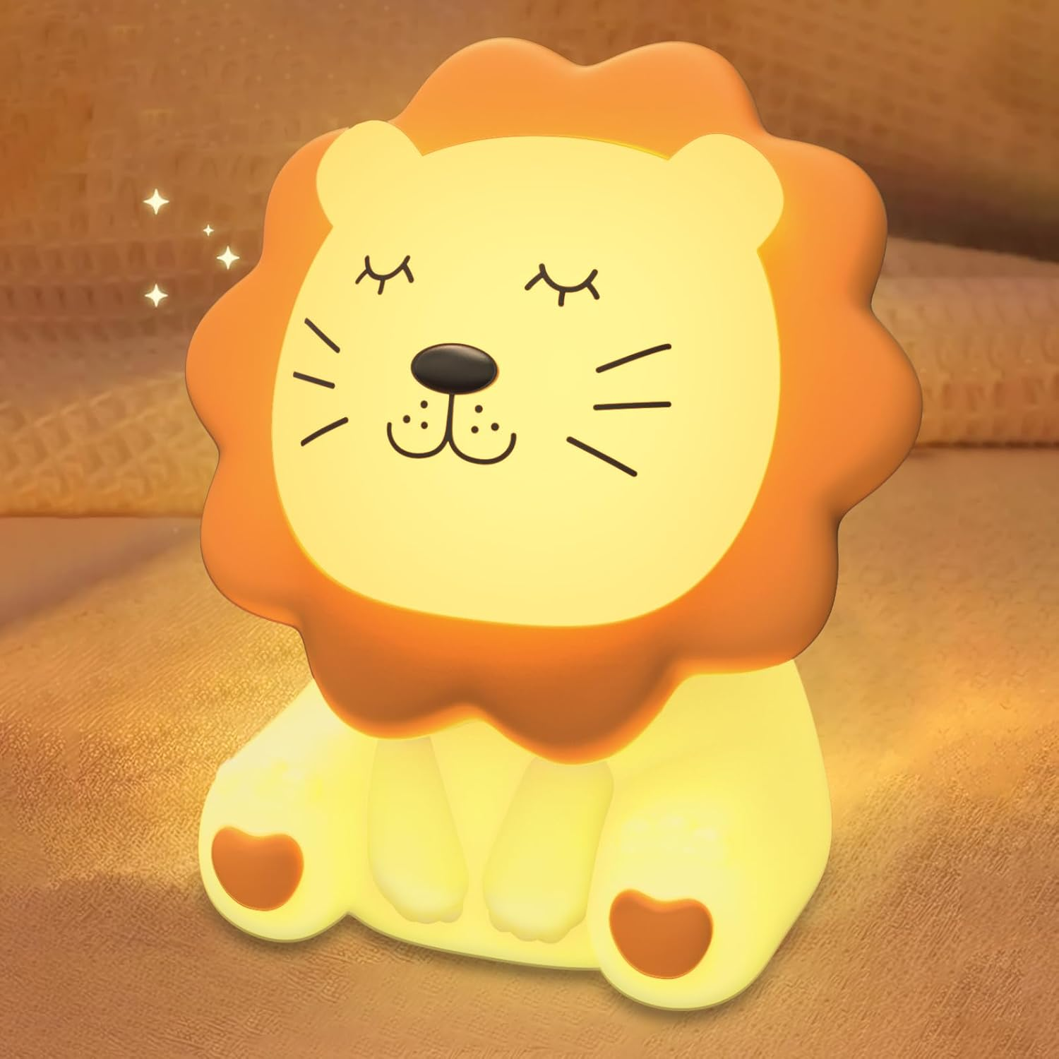 Night Light for Kids, 7 Colors Soft Silicone Kids Night Light with 3 Level Dimmable, Rechargeable Anti-Glare Nursery Night Light with Warm White & Multicolor, Squishy Cute Lion Bedside Touch Lamp