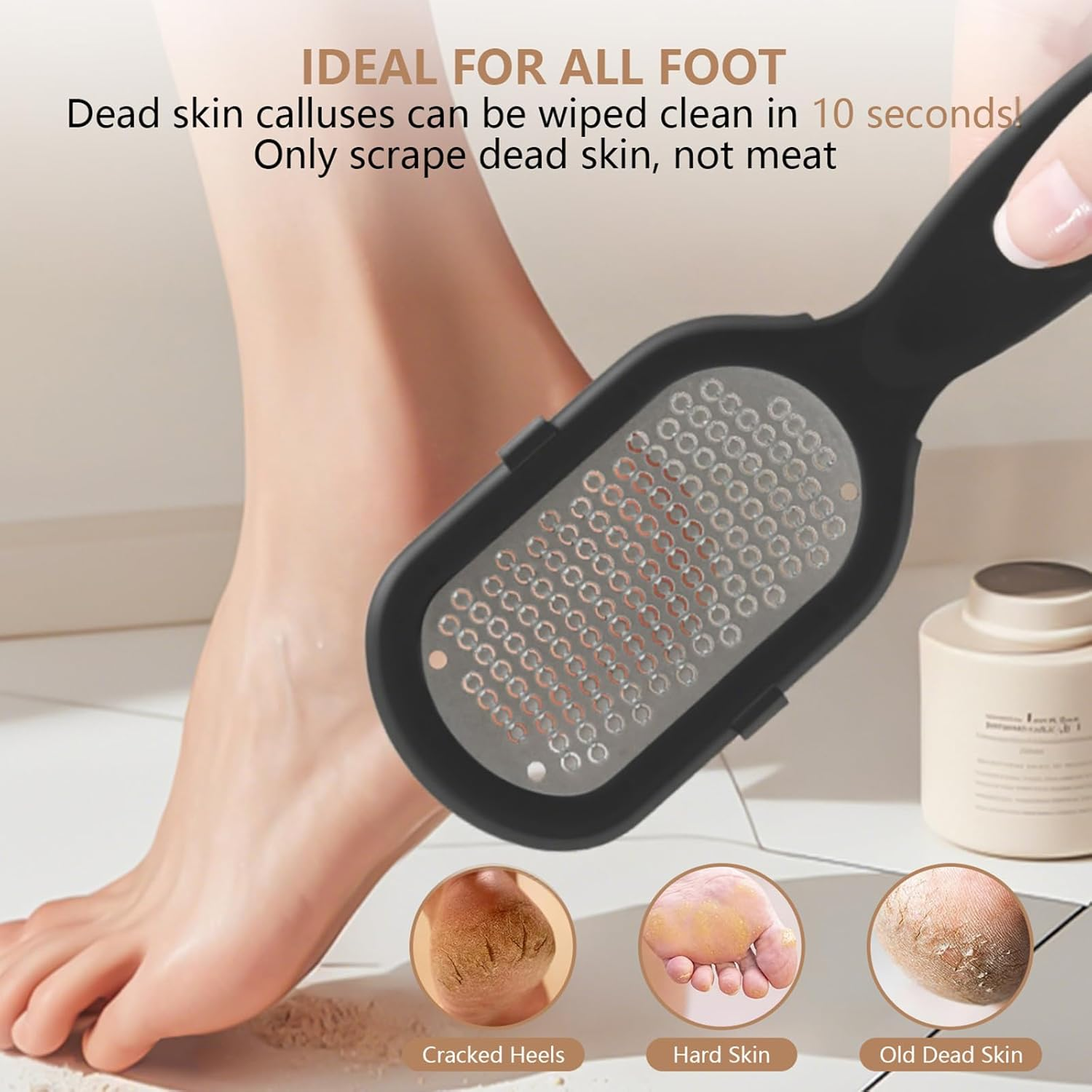 Pack of 2 Pedicure Callus Rasp 2-In-1 with Crumb Tray - for Dry and Wet Feet - Removes Calluses - Double Foot Rasp (Black and White) image number 2