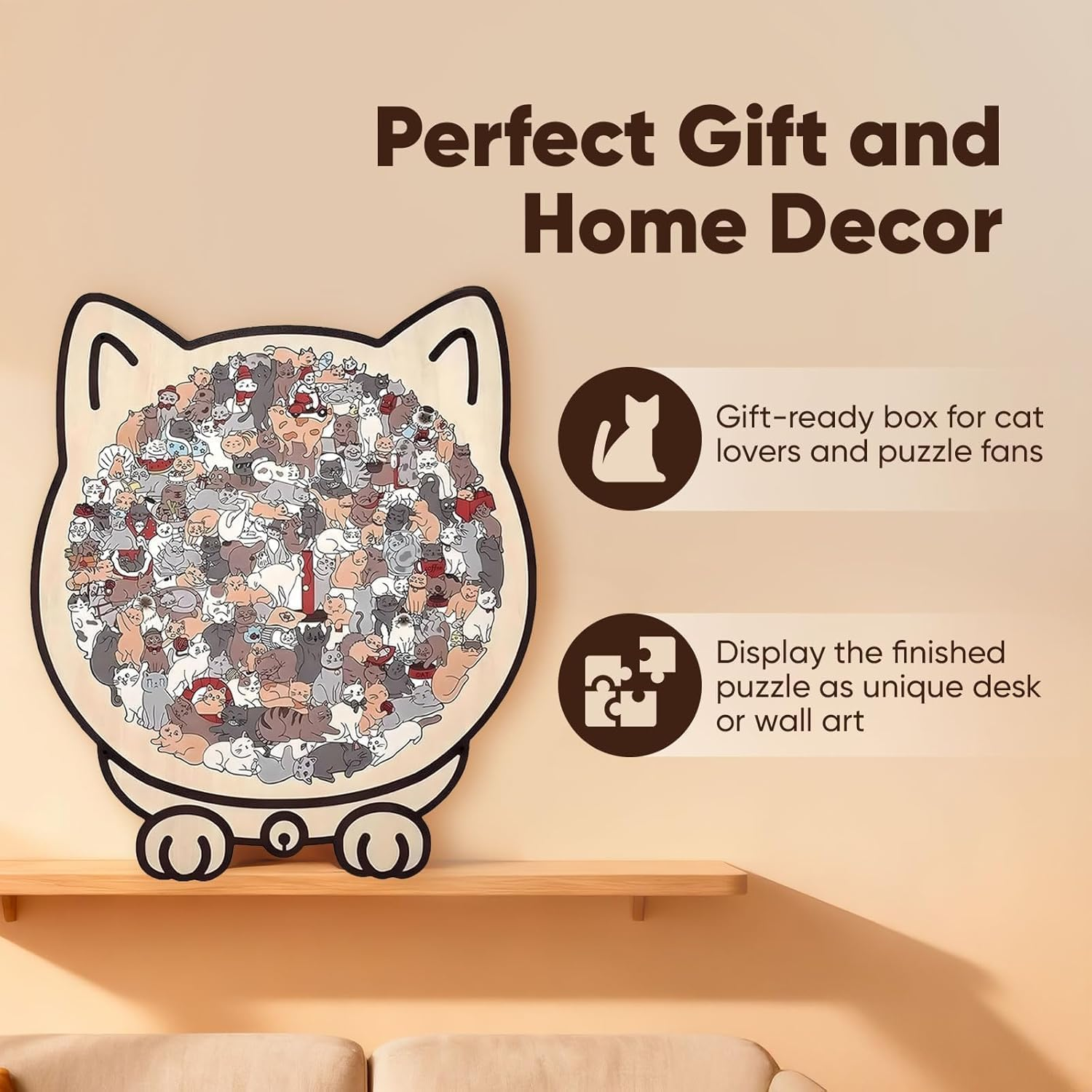 Cat Jigsaw Puzzles, 135-Piece Cat Shaped Wooden Jigsaw Puzzle for Adults (Grey) image number 1