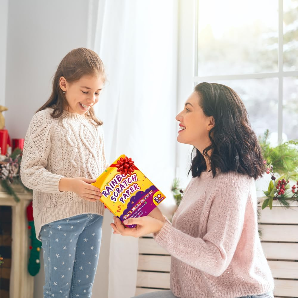 FUNNYB&G Rainbow Scratch Paper Art for Kids - 60 Pcs Magic Rainbow Scratch Paper off Set Scratch Crafts Arts Supplies Kits Pads Sheets for Party Games Christmas Birthday Valentine'S Day image number 5