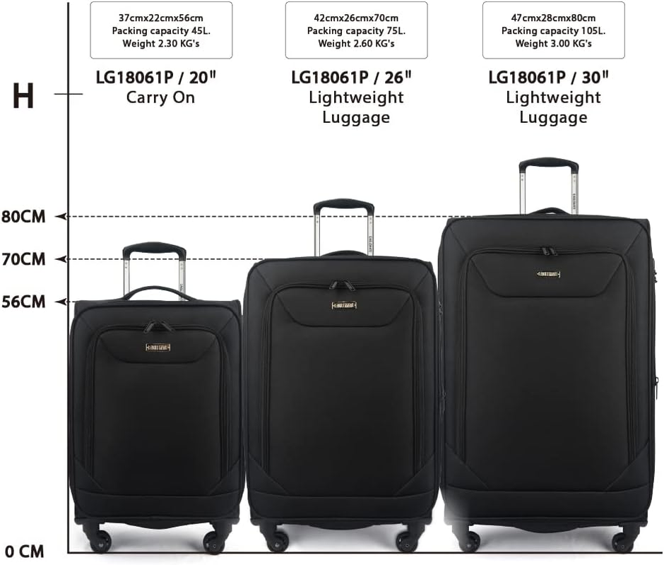 Eaglemate 3 Piece Lightweight Soft Luggage Suitcase Set &ndash; Durable, Expandable, 360&deg; Spinner Wheels, Soft Touch Exterior, TSA Lock for Secure Travel,15 Years Warranty,Black - Navy Blue image number 4