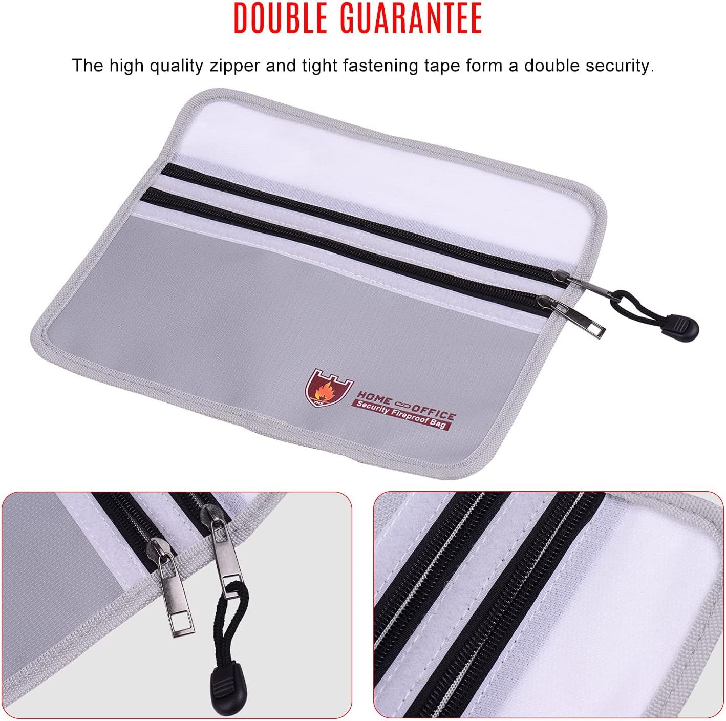 Fafeicy Double Zipper Fireproof Document Bag Pouch Organizer Silicone Coated Water Resistant Safe Storage for Cash Documents image number 6