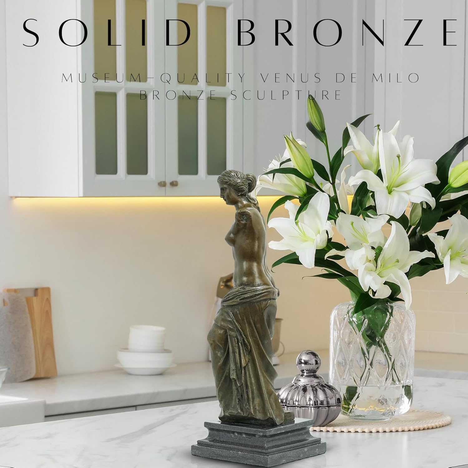 Youfine Classic Bronze Venus De Milo Sculpture,Greek Goddess Aphrodite Figurines Bronze Statue and Sculpture for Home Office Decor and Precious Gift (13"&6.9 Lb) image number 4