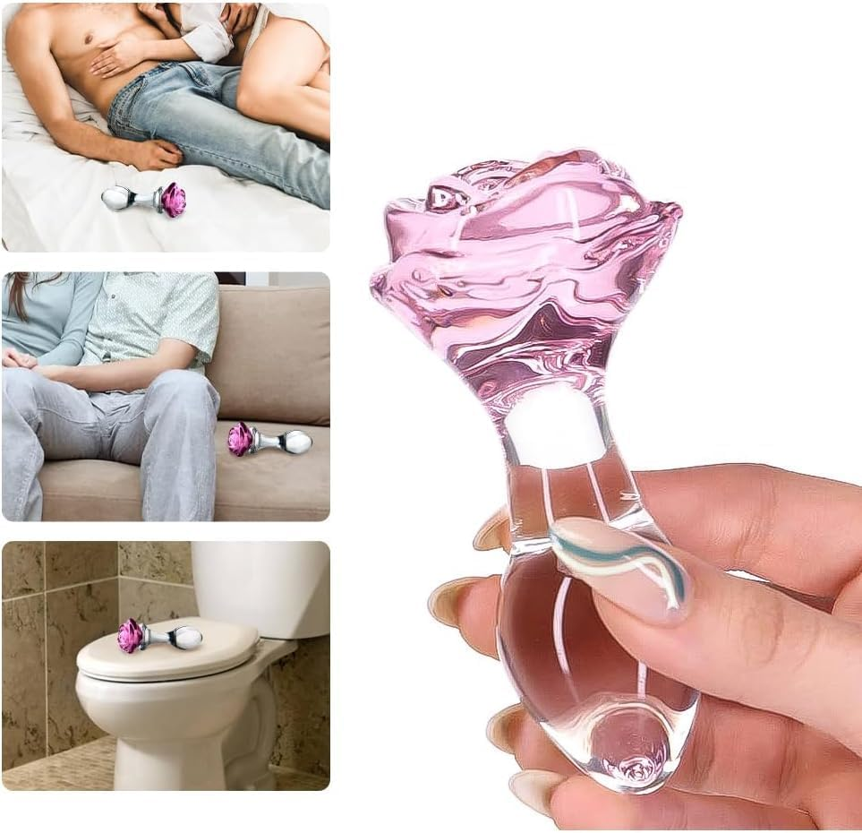 3-Piece Rose Glass Anal Plug Set, Crystal Glass Anal Plug,Anal Trainer, Crystal Butt Plug,Anal Expander Training Sex Toys Anal Masturbation Plug for Men Women Gay and Couples image number 1
