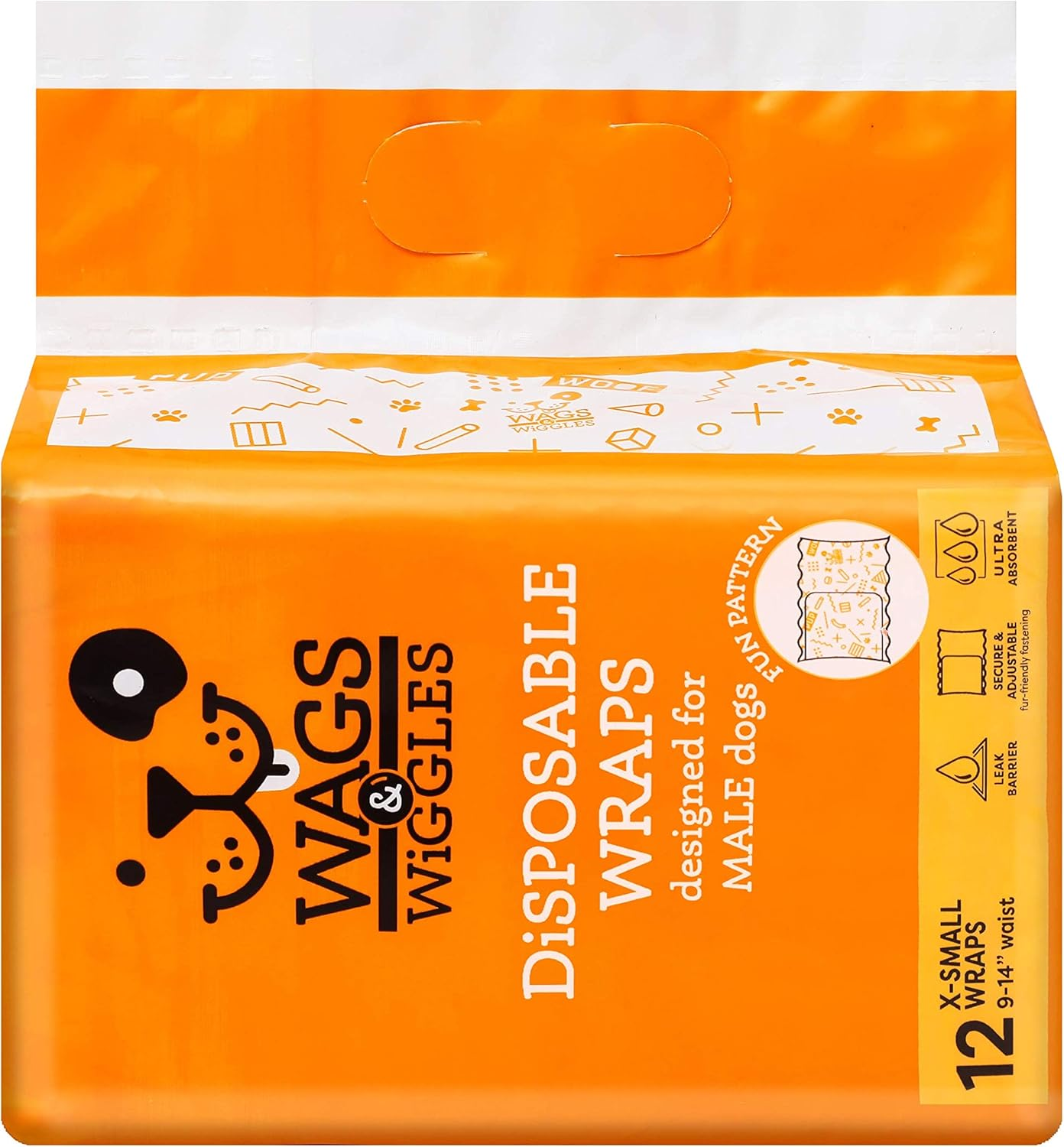 Wags & Wiggles Disposable Wraps for Male Dogs, X-Small, 12 Pack image number 2